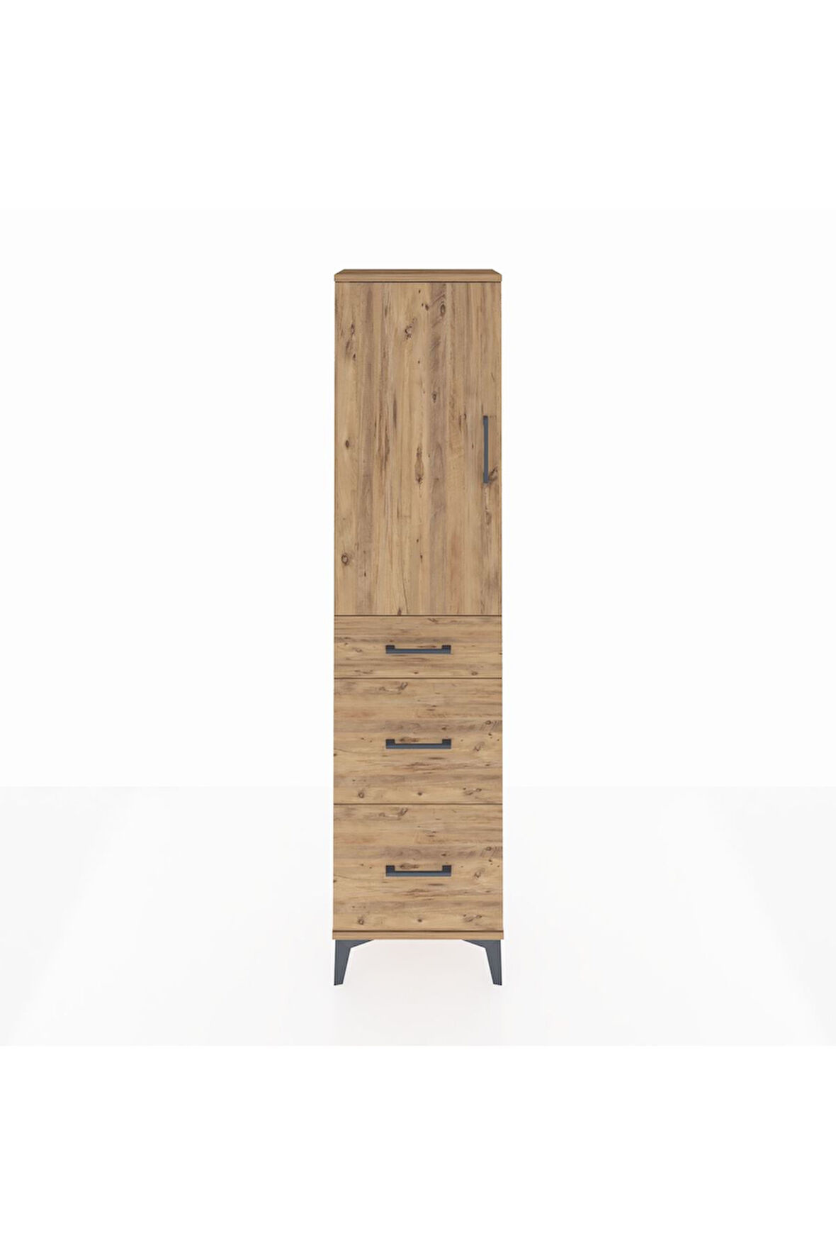 Arges Dolap 3 Raflı 3 Çekmeceli Tek Kapaklı 44x30x182 Çam-Çam