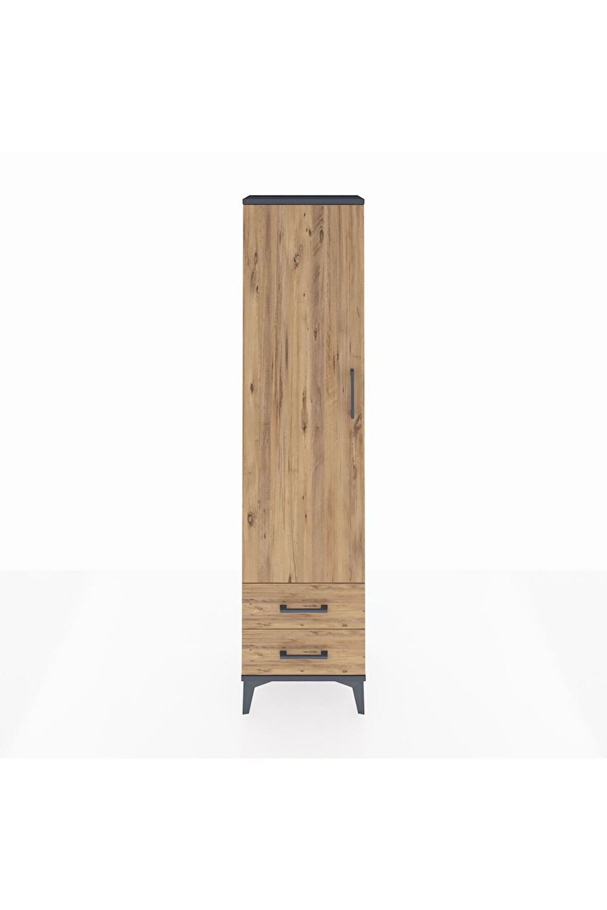 Arges Dolap Tek Raflı 2 Çekmeceli Tek Askılı 44x30x182 Antrasit-Çam