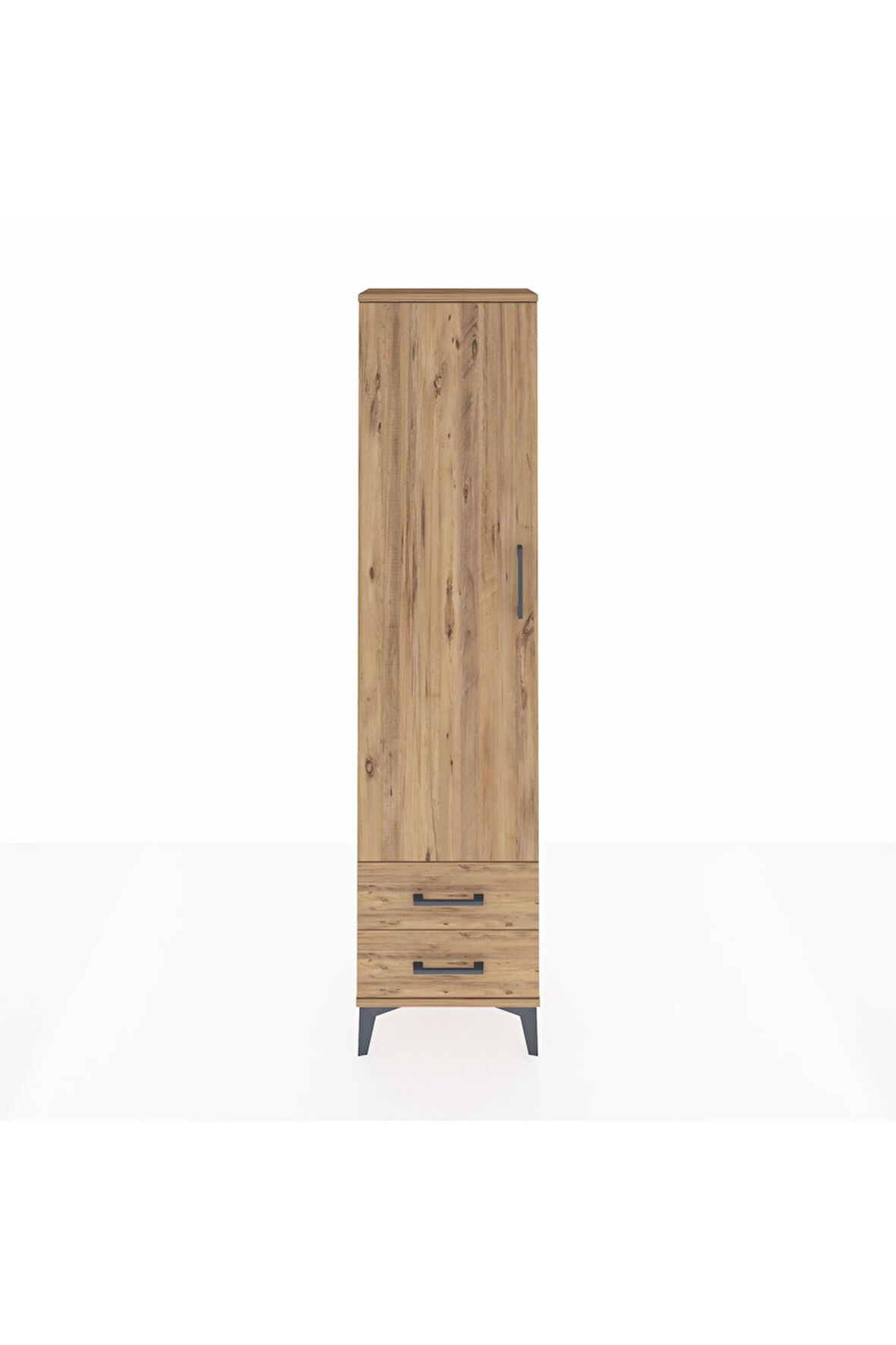 Arges Dolap Tek Raflı 2 Çekmeceli Tek Askılı 44x30x182 Çam-Çam