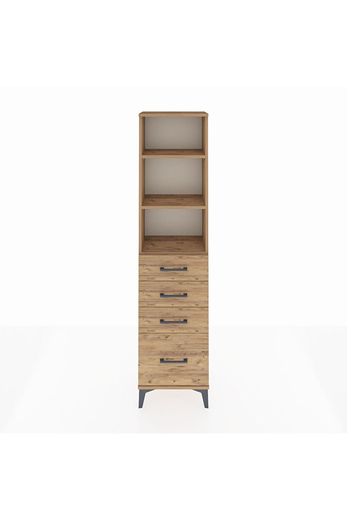 Arges Dolap 3 Raflı 4 Çekmeceli 44x30x182 Çam-Çam