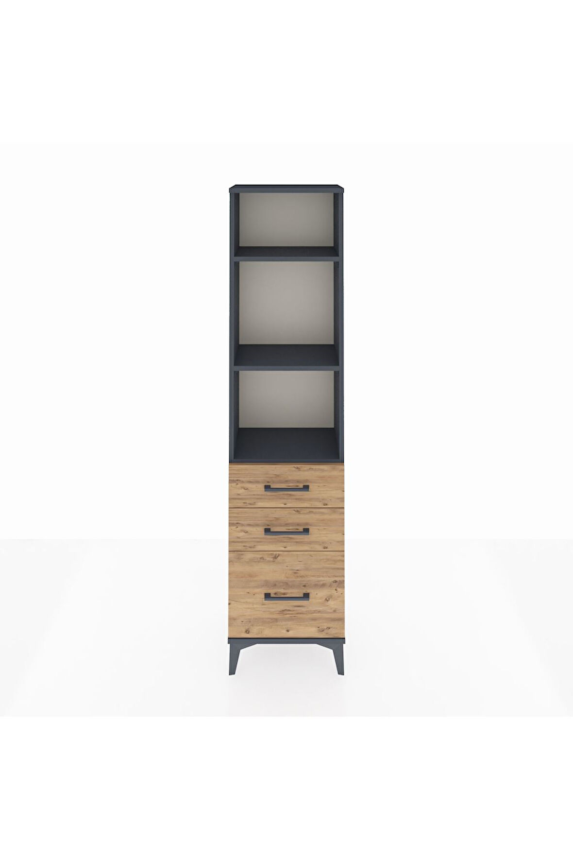 Arges Dolap 3 Raflı 3 Çekmeceli 44x30x182 Antrasit-Çam