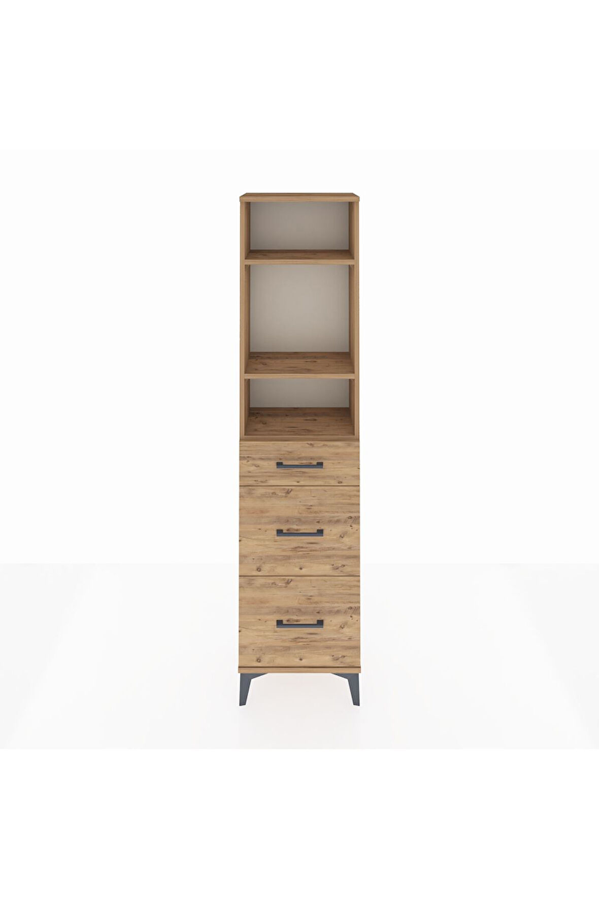 Arges Dolap 3 Raflı 3 Çekmeceli 44x30x182 Çam-Çam