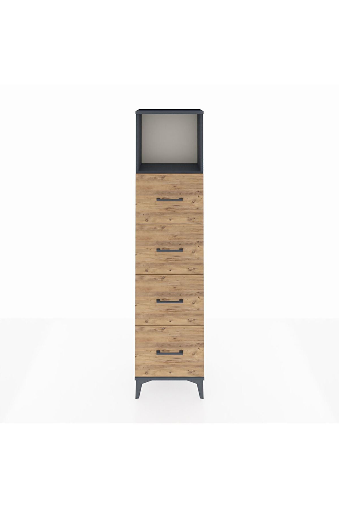 Arges Dolap Tek Raflı 4 Çekmeceli 44x30x182 Antrasit-Çam