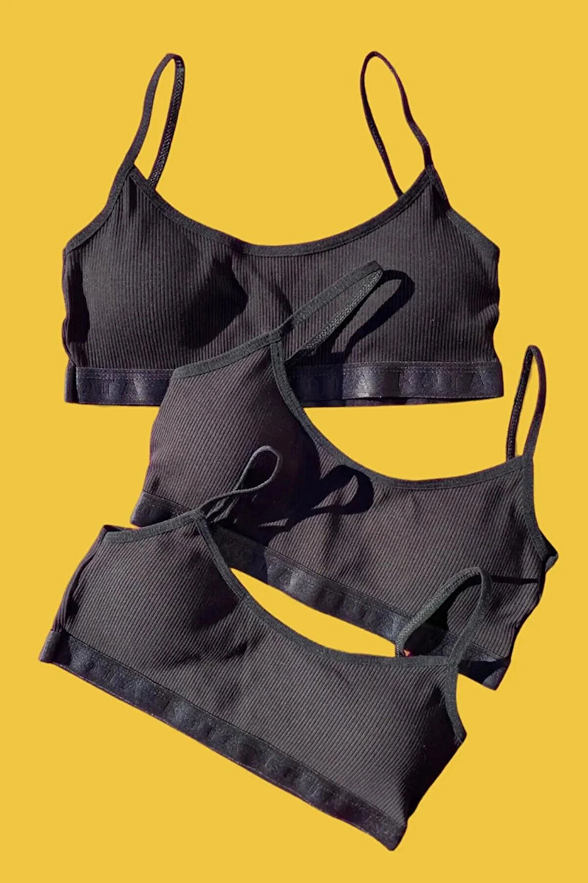 Kadın Fitilli Siyah İp Askılı Çıkarılabilir Pedli Büstiyer Yarım Atlet 3 Adet