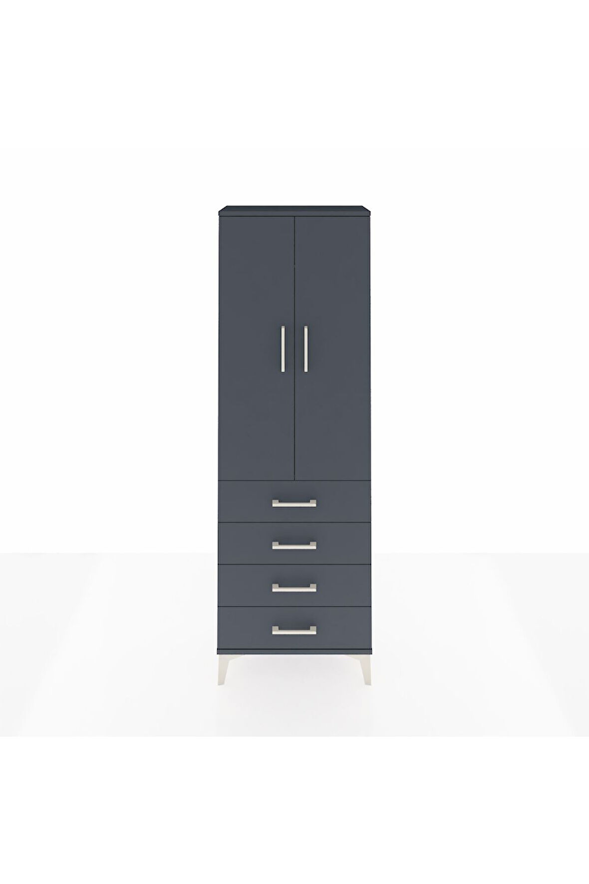 Arges Dolap Tek Raflı 4 Çekmeceli Tek Askılı 60x30x182 Antrasit-Antrasit