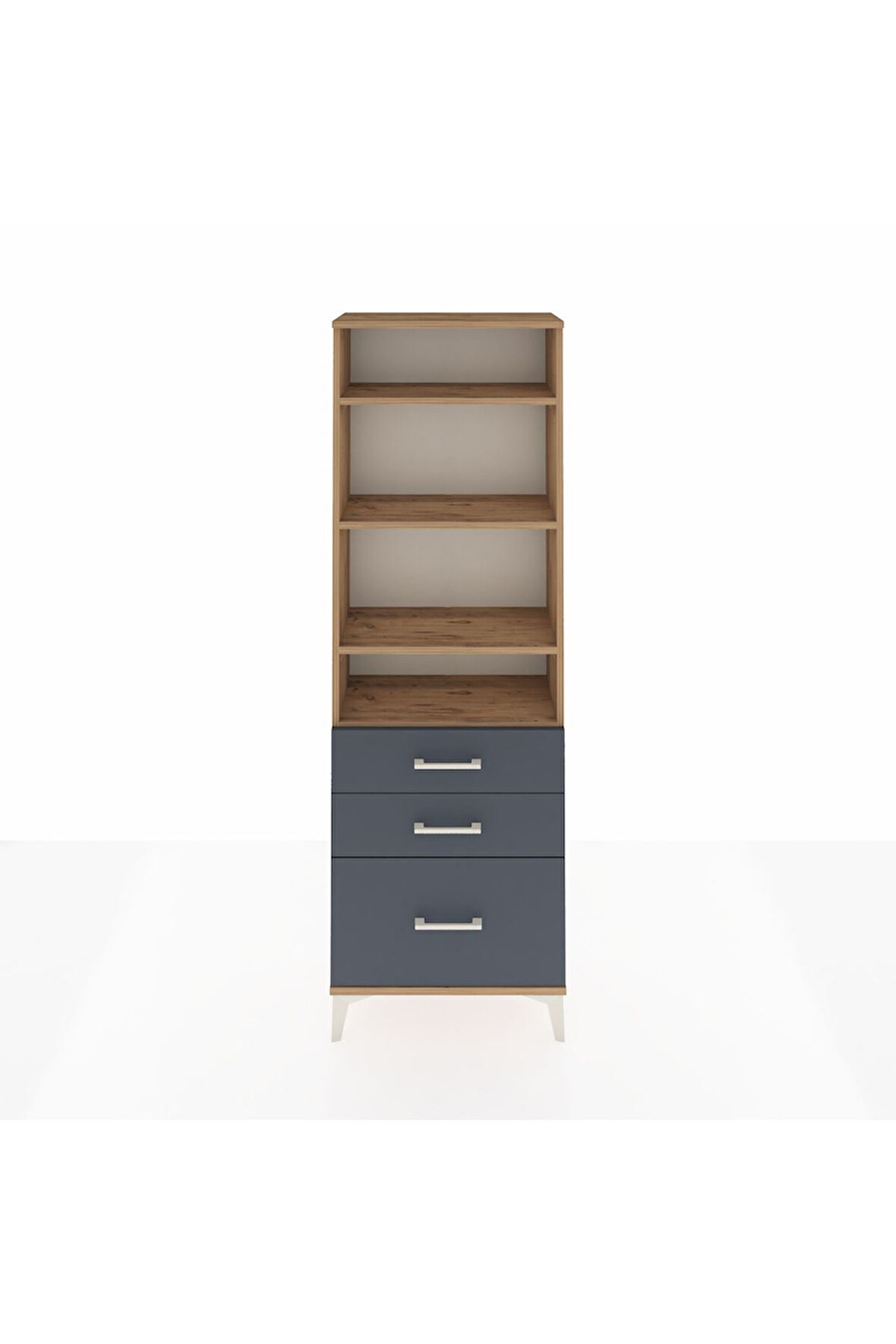 Arges Dolap 4 Raflı 3 Çekmeceli 60x30x182 Çam-Antrasit