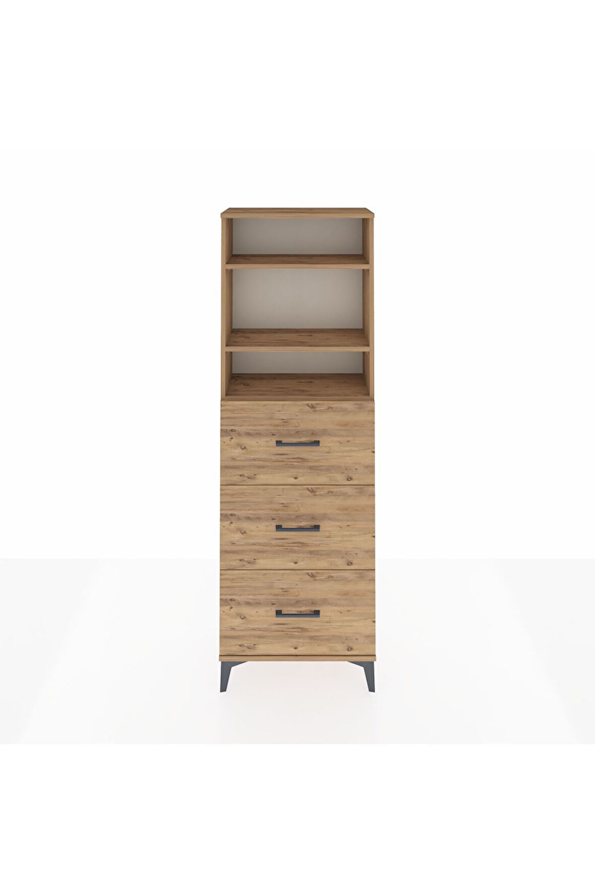Arges Dolap 3 Raflı 3 Çekmeceli 60x30x182 Çam-Çam