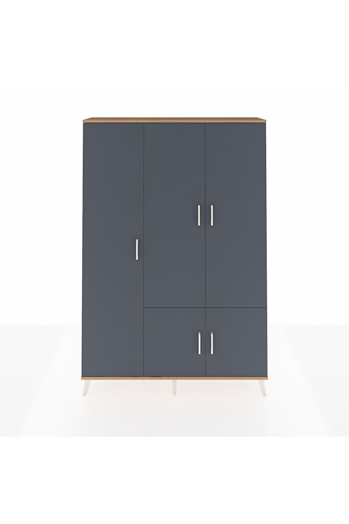 Arges Dolap 7 Raflı 5 Kapaklı Tek Askılı 132x30x195 Çam-Antrasit/Aytaşı