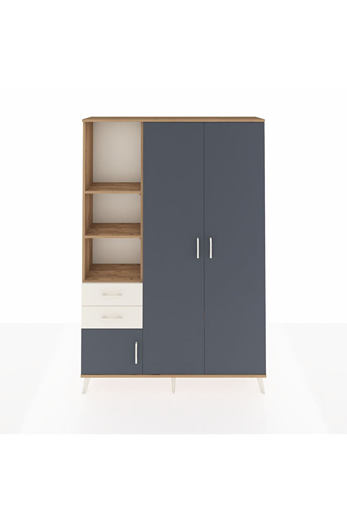 Arges Dolap 5 Raflı 2 Çekmeceli Tek Askılı 132x30x195 Çam-Antrasit/Aytaşı