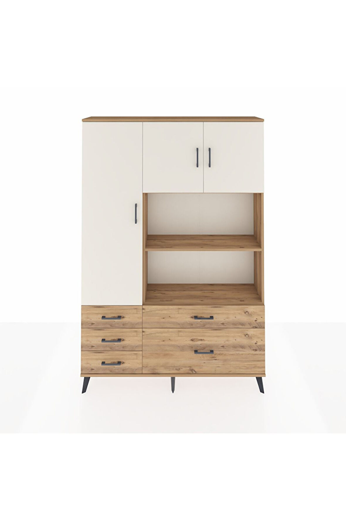 Arges Dolap 7 Raflı 5 Çekmeceli 3 Kapaklı 132x30x195 Çam-Aytaşı/Çam