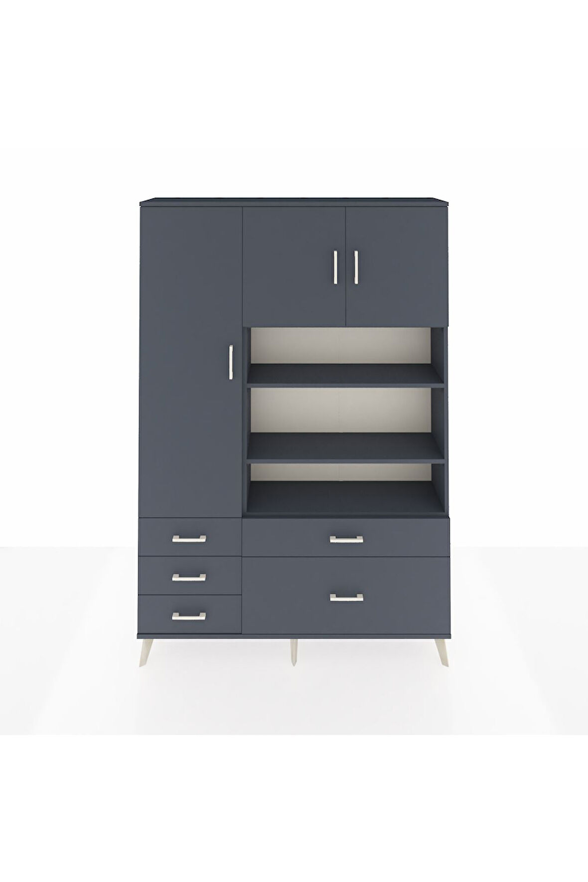 Arges Dolap 9 Raflı 5 Çekmeceli 3 Kapaklı 132x30x195 Antrasit-Antrasit/Antrasit