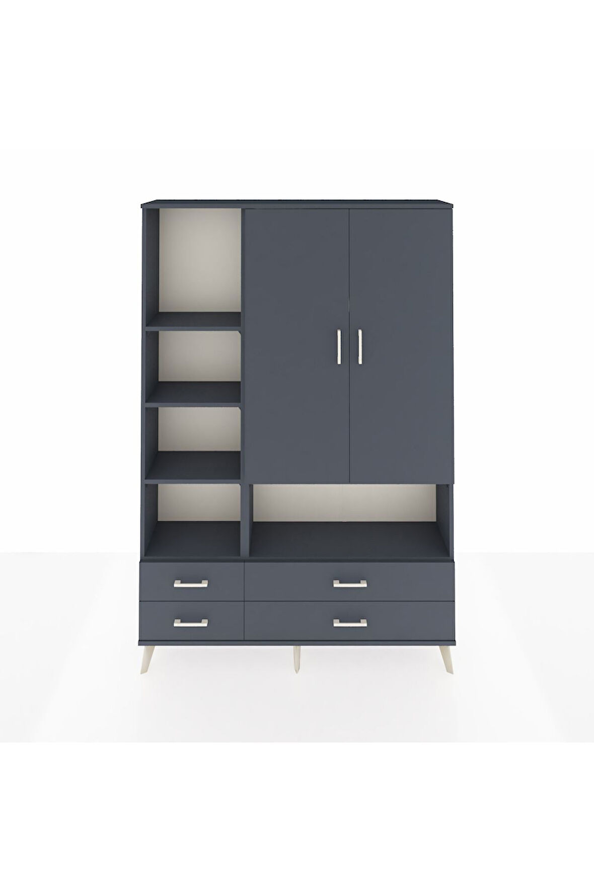 Arges Dolap 8 Raflı 4 Çekmeceli 2 Kapaklı 132x30x195 Antrasit-Antrasit/Antrasit