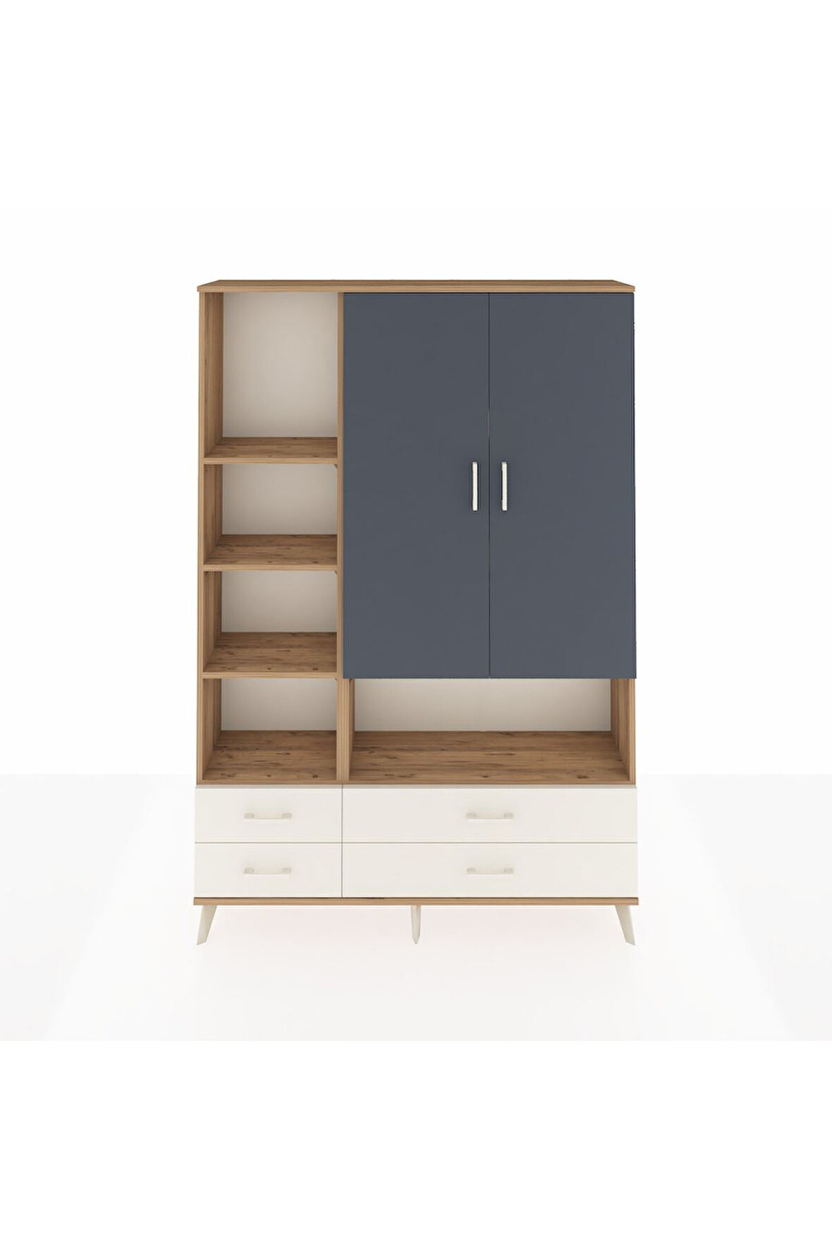 Arges Dolap 8 Raflı 4 Çekmeceli 2 Kapaklı 132x30x195 Çam-Antrasit/Aytaşı