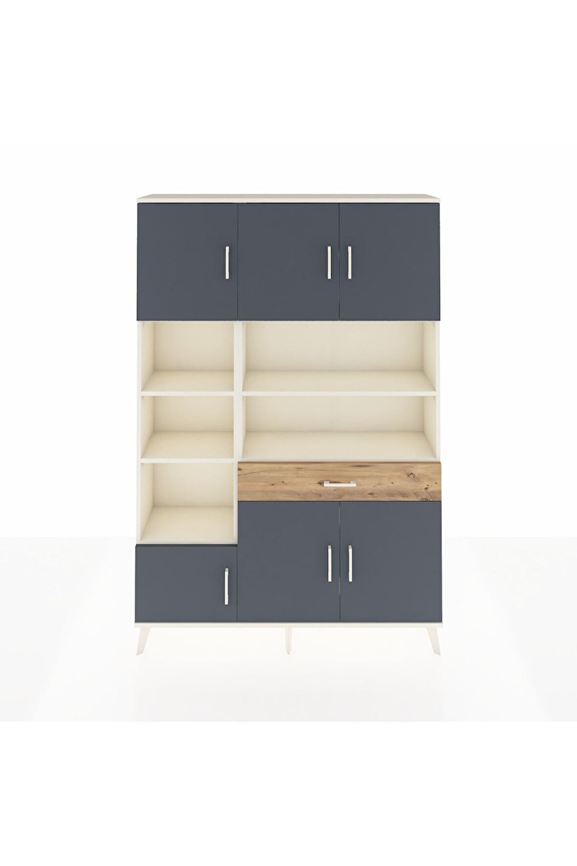 Arges Dolap 10 Raflı Tek Çekmeceli 6 Kapaklı 132x30x195 Aytaşı-Antrasit/Çam