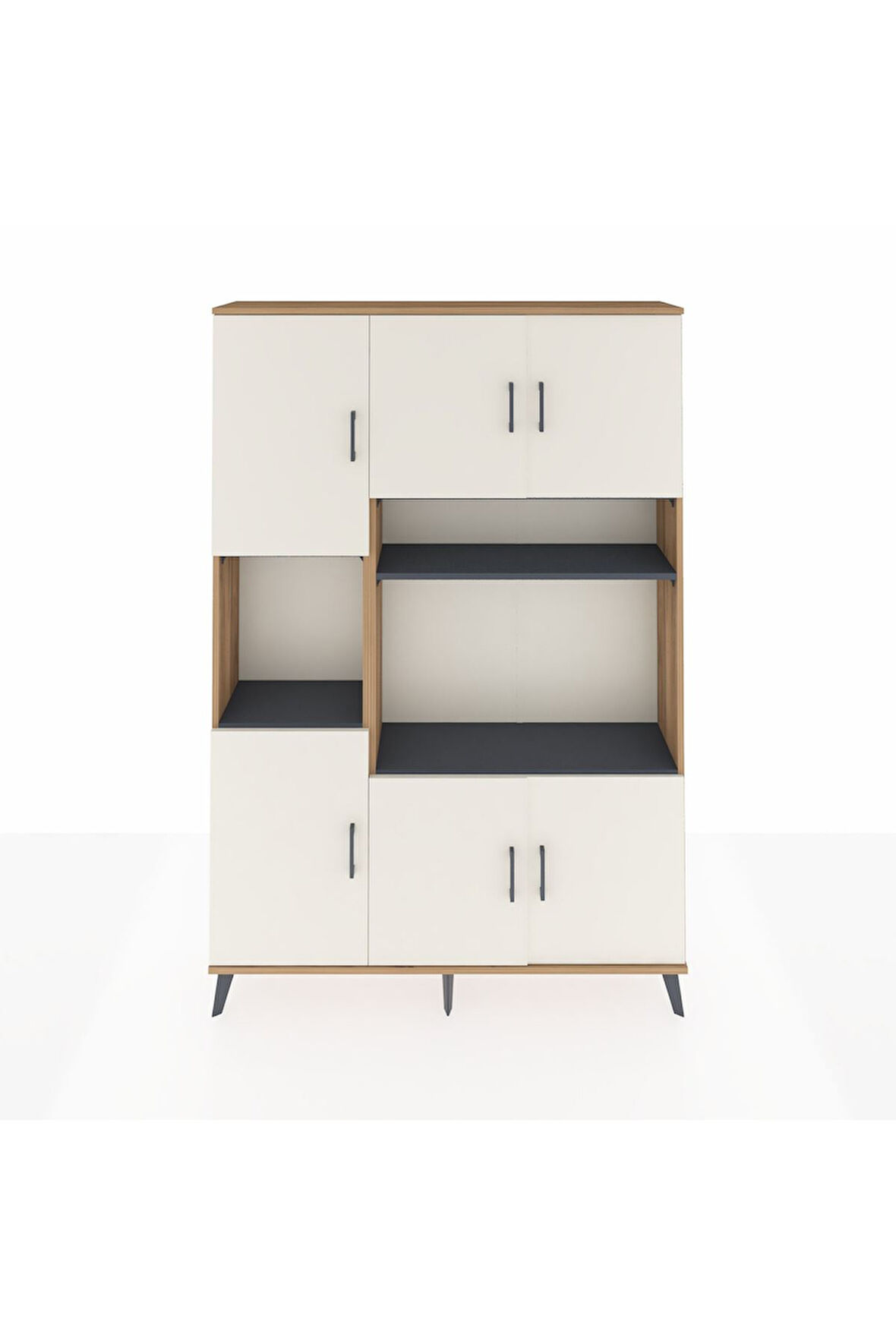 Arges Dolap 9 Raflı 6 Kapaklı 132x30x195 Çam-Aytaşı/Antrasit