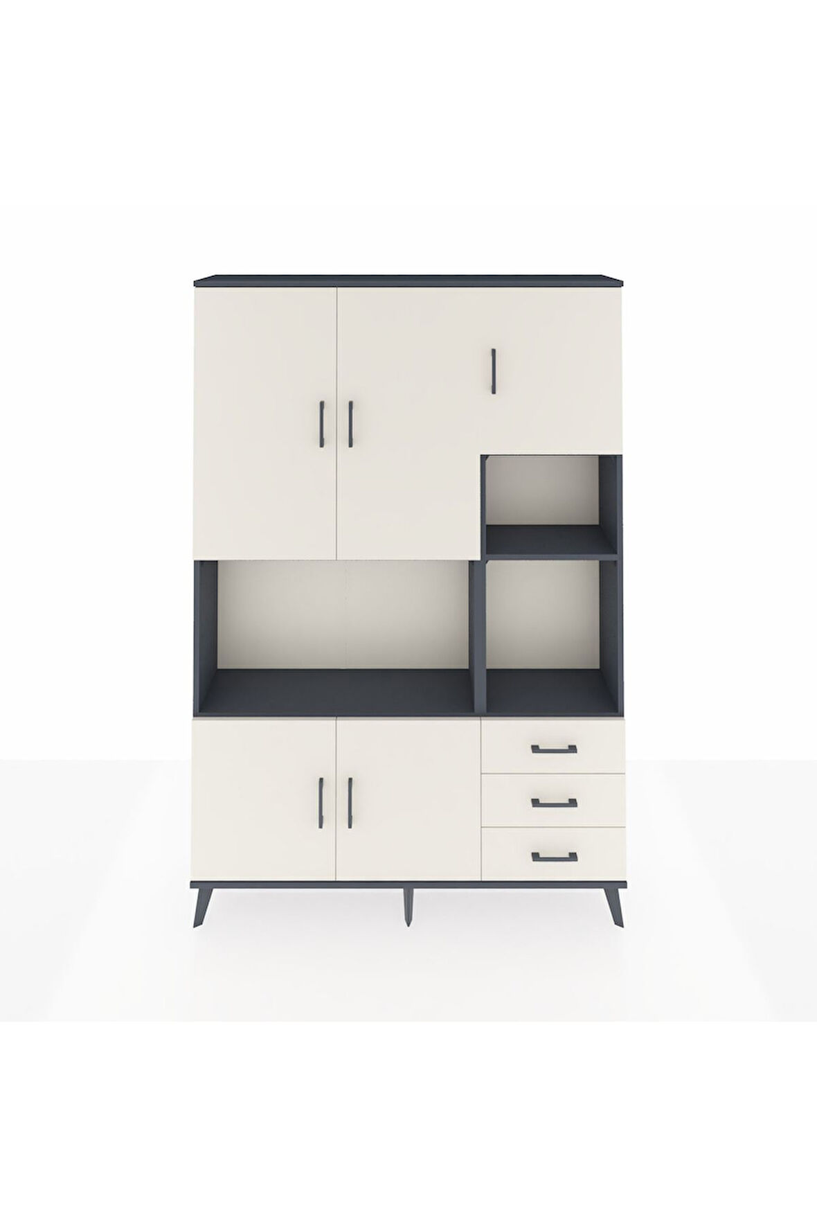 Arges Dolap 9 Raflı 3 Çekmeceli 5 Kapaklı 132x30x195 Antrasit-Aytaşı/Aytaşı