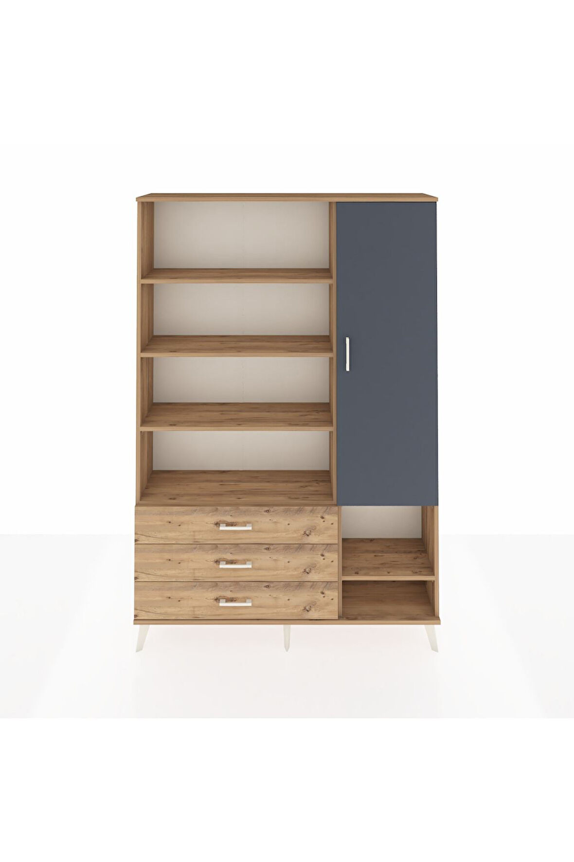 Arges Dolap 9 Raflı 3 Çekmeceli Tek Kapaklı  132x30x195 Çam-Antrasit/Çam