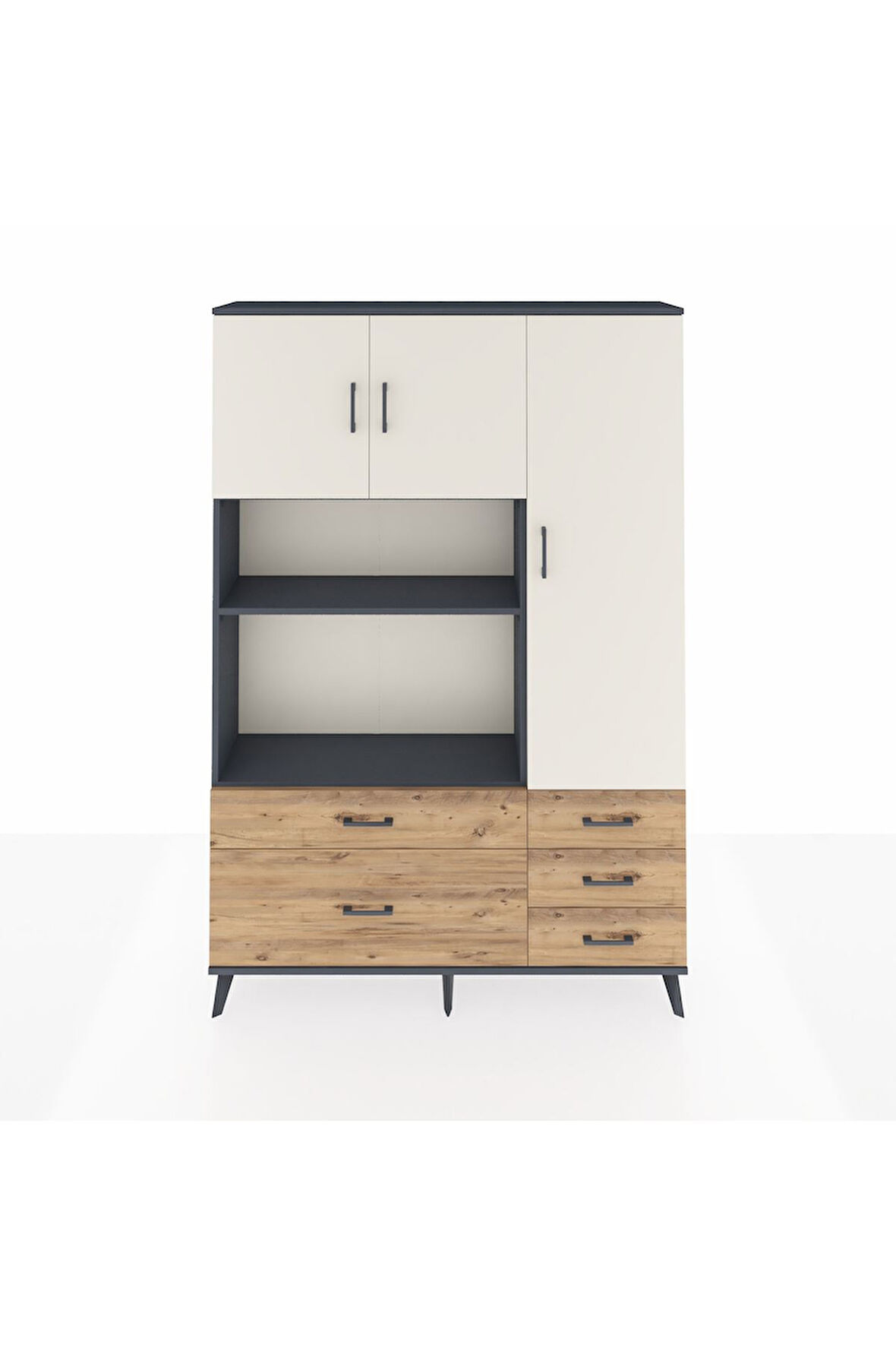 Arges Dolap 7 Raflı 5 Çekmeceli 3 Kapaklı 132x30x195 Antrasit-Aytaşı/Çam