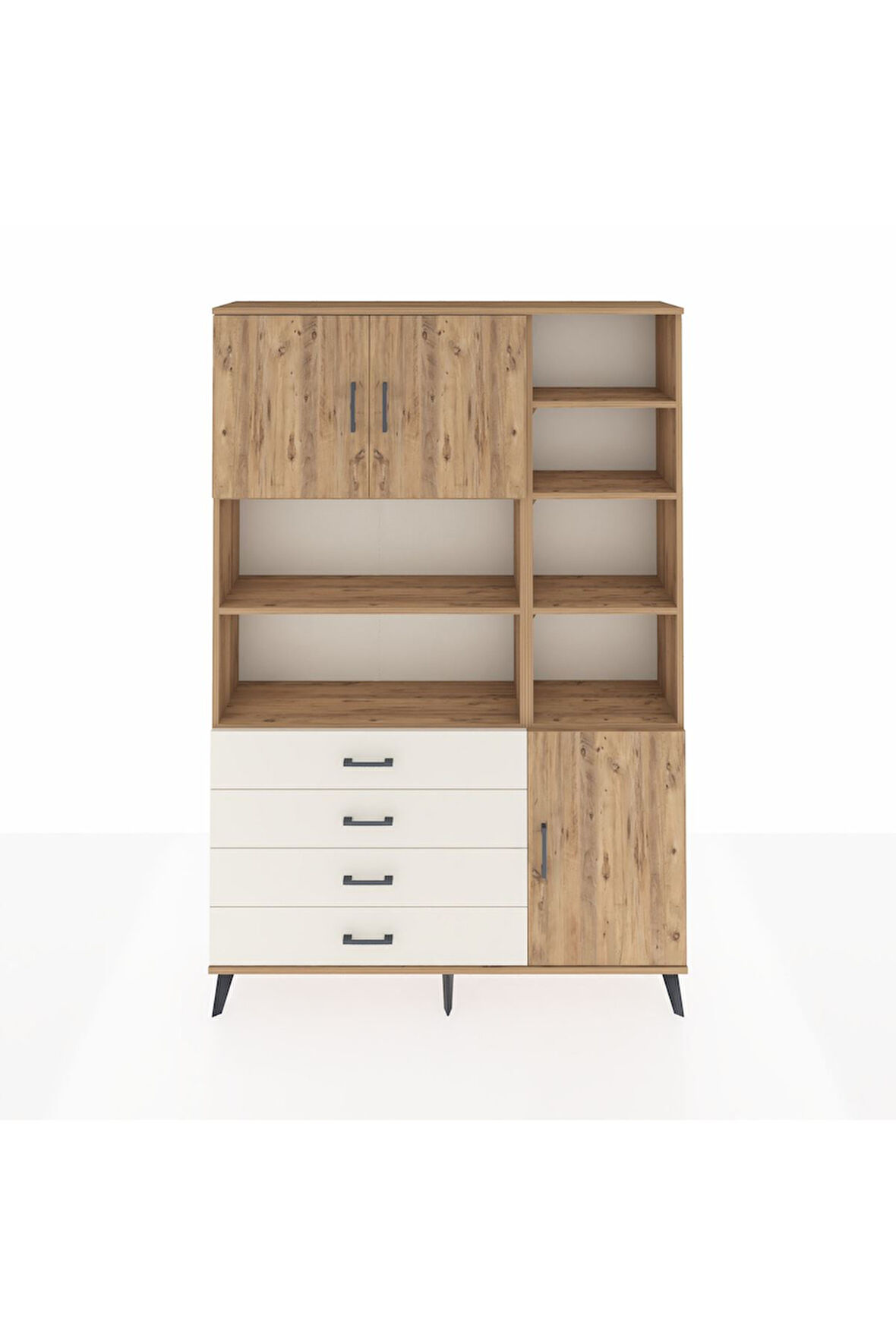 Arges Dolap 9 Raflı 4 Çekmeceli 3 Kapaklı 132x30x195 Çam-Çam/Aytaşı