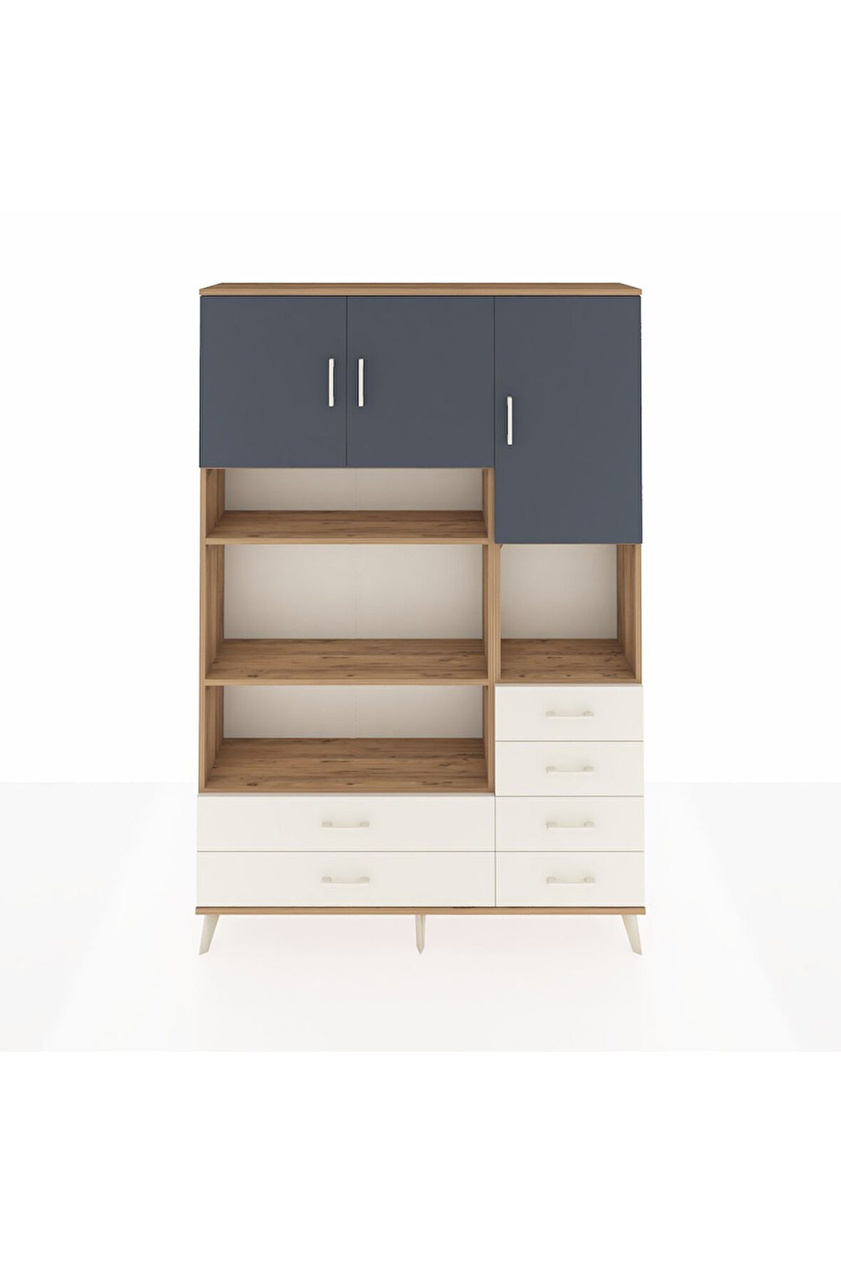 Arges Dolap 9 Raflı 6 Çekmeceli 3 Kapaklı 132x30x195 Çam-Antrasit/Aytaşı