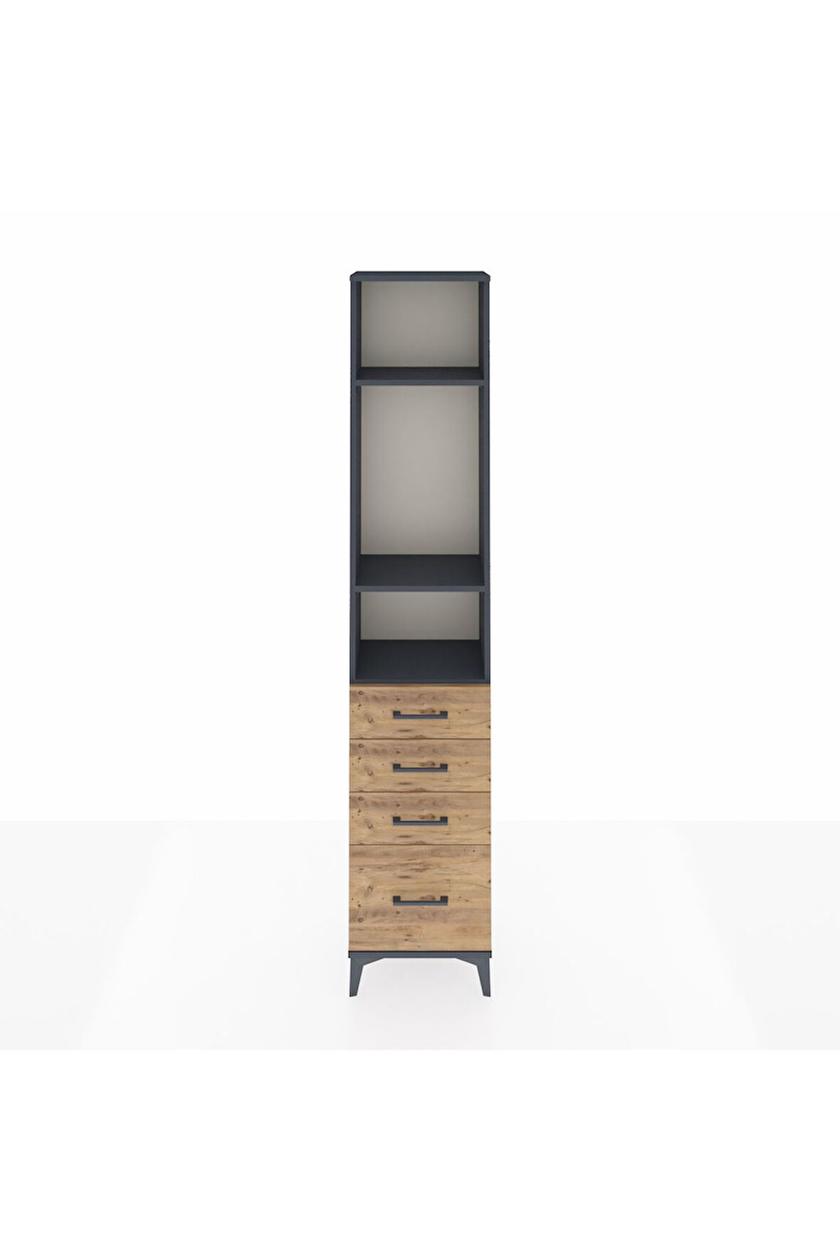 Arges Dolap 3 Raflı 4 Çekmeceli 44x30x221 Antrasit-Çam