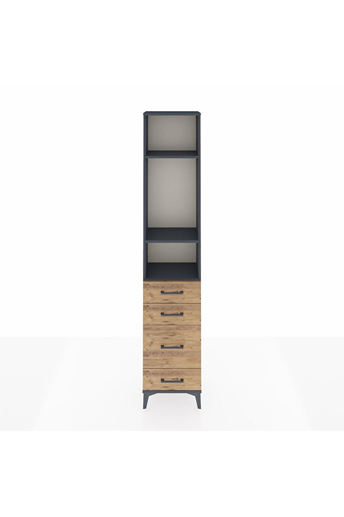 Arges Dolap 3 Raflı 4 Çekmeceli 44x30x221 Antrasit-Çam