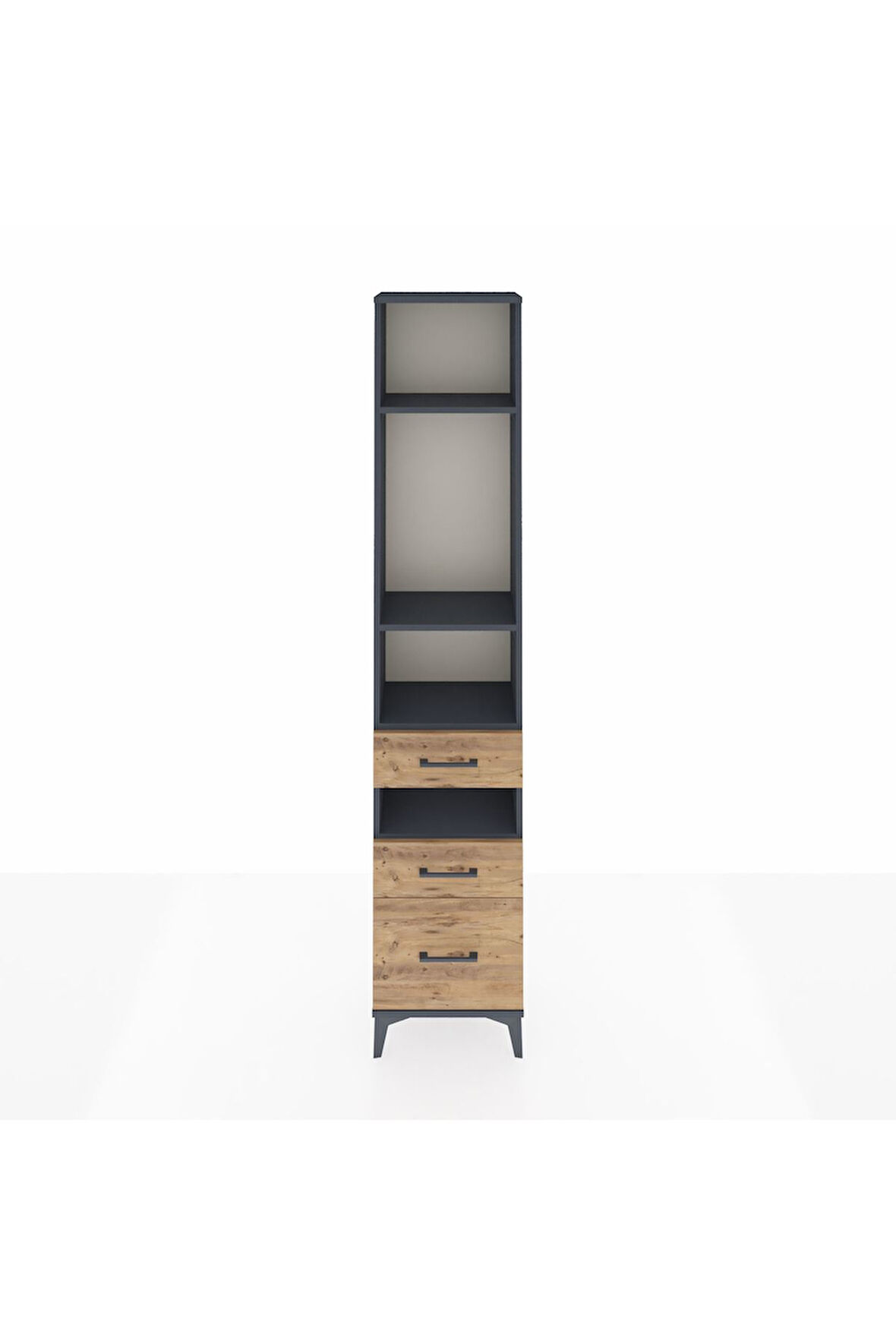 Arges Dolap 4 Raflı 3 Çekmeceli 44x30x221 Antrasit-Çam
