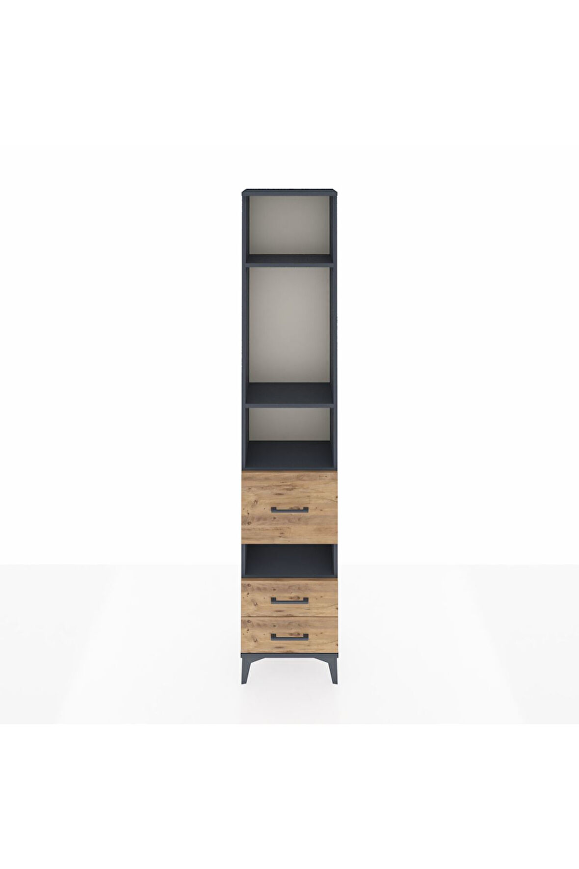 Arges Dolap 4 Raflı 3 Çekmeceli 44x30x221 Antrasit-Çam