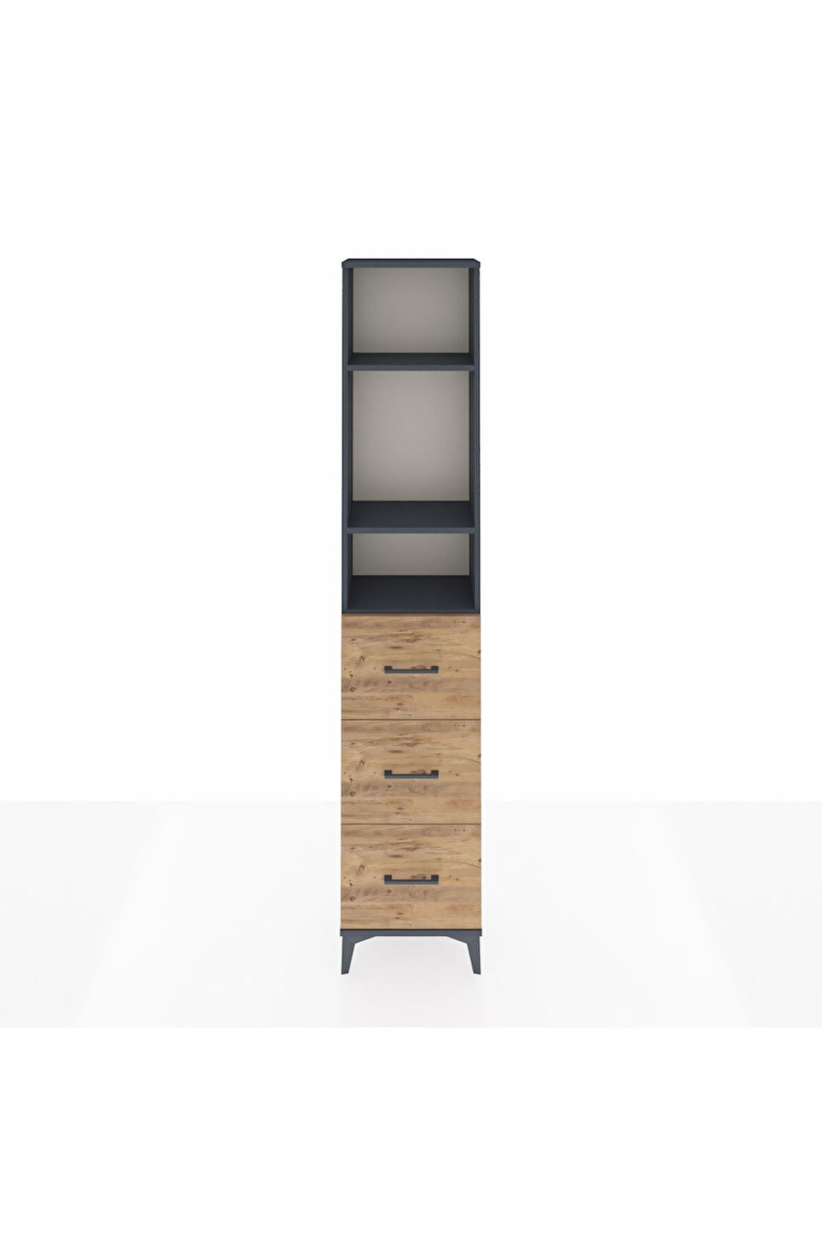 Arges Dolap 3 Raflı 3 Çekmeceli 44x30x221 Antrasit-Çam