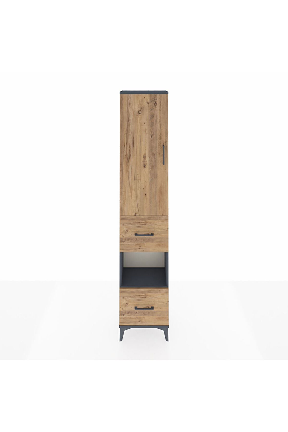 Arges Dolap 3 Raflı 2 Çekmeceli Tek Askılı 44x30x221 Antrasit-Çam