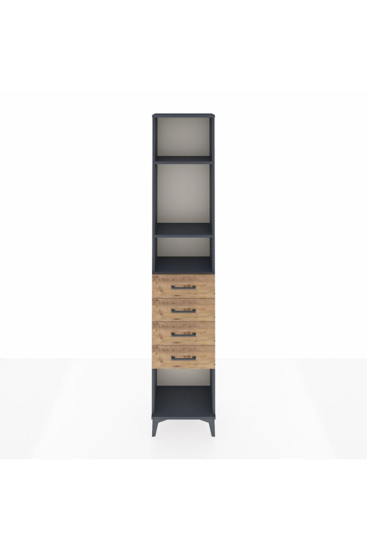 Arges Dolap 3 Raflı 4 Çekmeceli 44x30x221 Antrasit-Çam