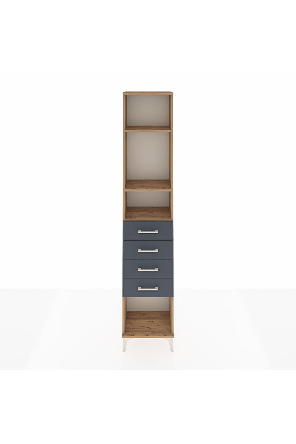 Arges Dolap 3 Raflı 4 Çekmeceli 44x30x221 Çam-Antrasit