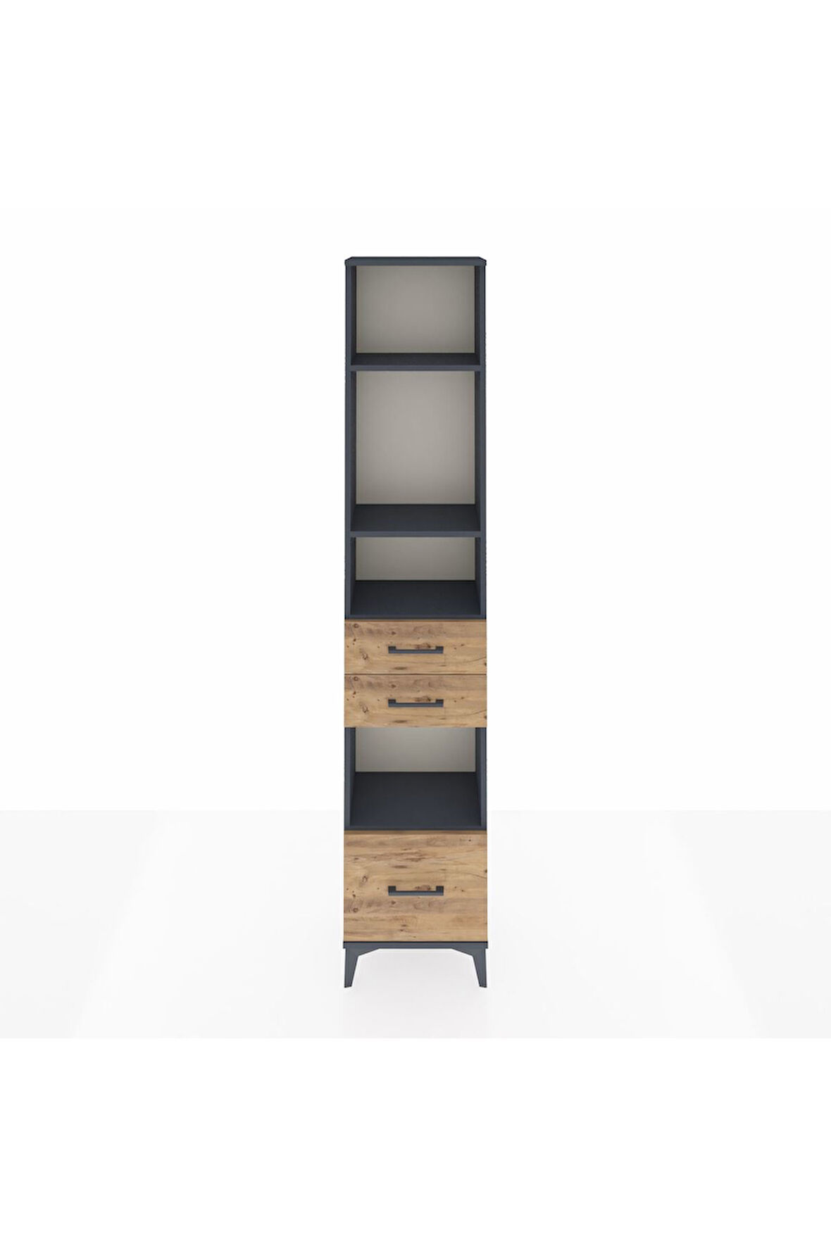 Arges Dolap 4 Raflı 3 Çekmeceli 44x30x221 Antrasit-Çam