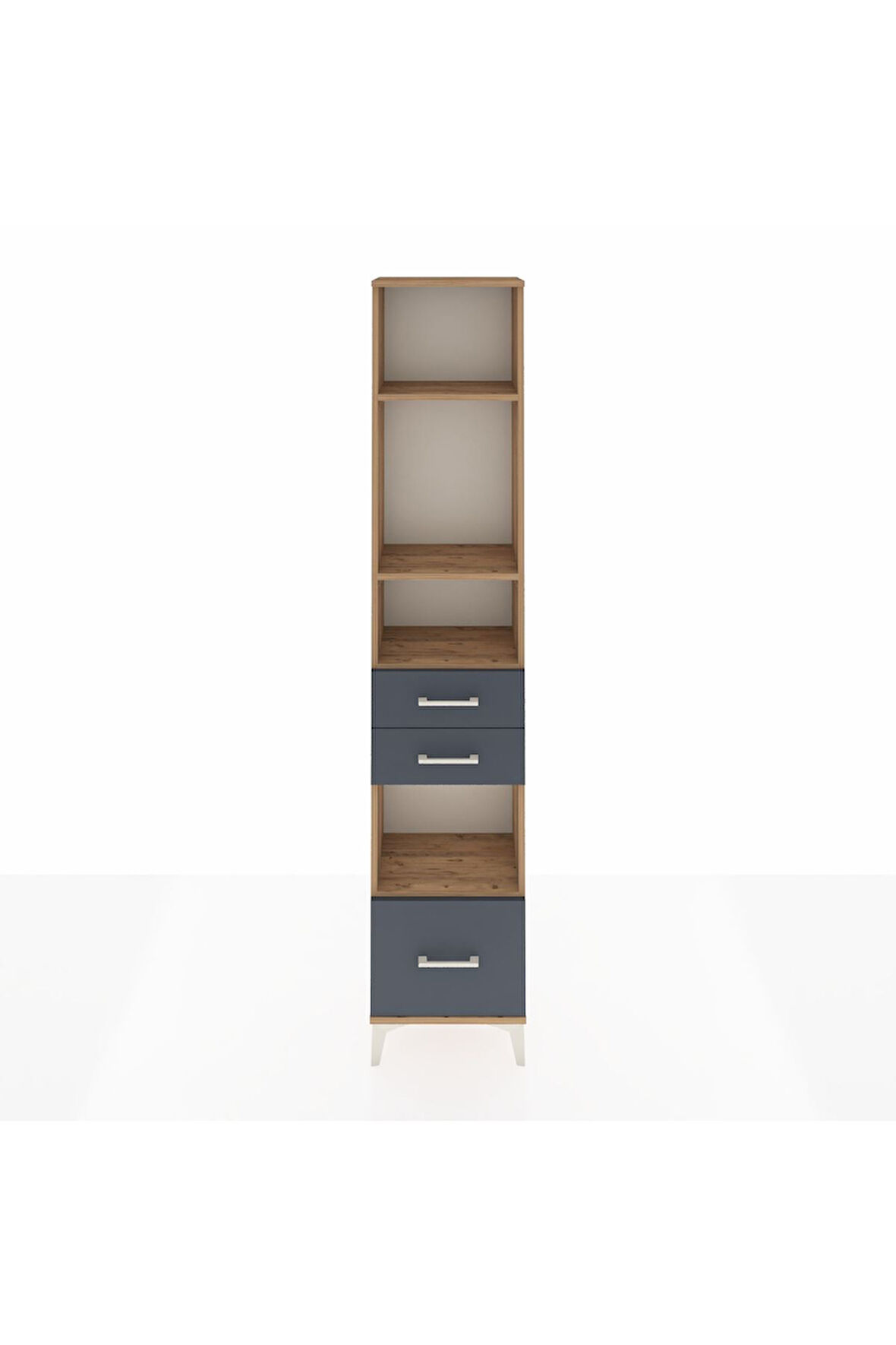 Arges Dolap 4 Raflı 3 Çekmeceli 44x30x221 Çam-Antrasit