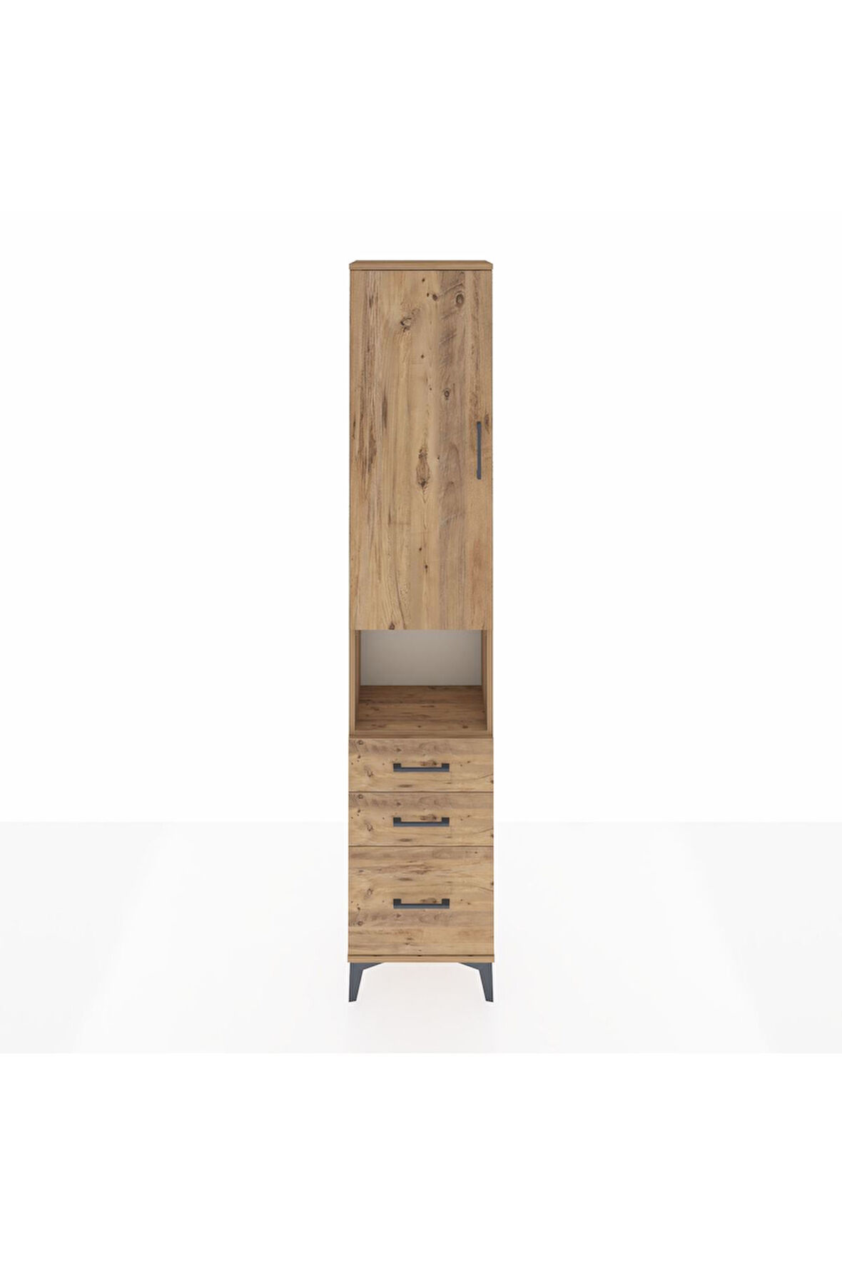 Arges Dolap 4 Raflı 3 Çekmeceli Tek Kapaklı 44x30x221 Çam-Çam