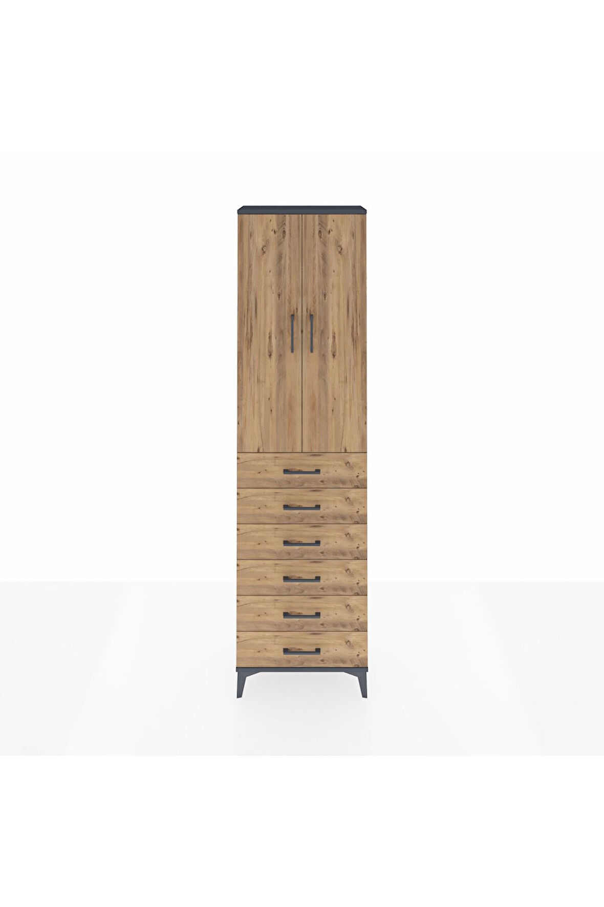 Arges Dolap 2 Raflı 6 Çekmeceli Tek Askılı 60x30x221 Antrasit-Çam