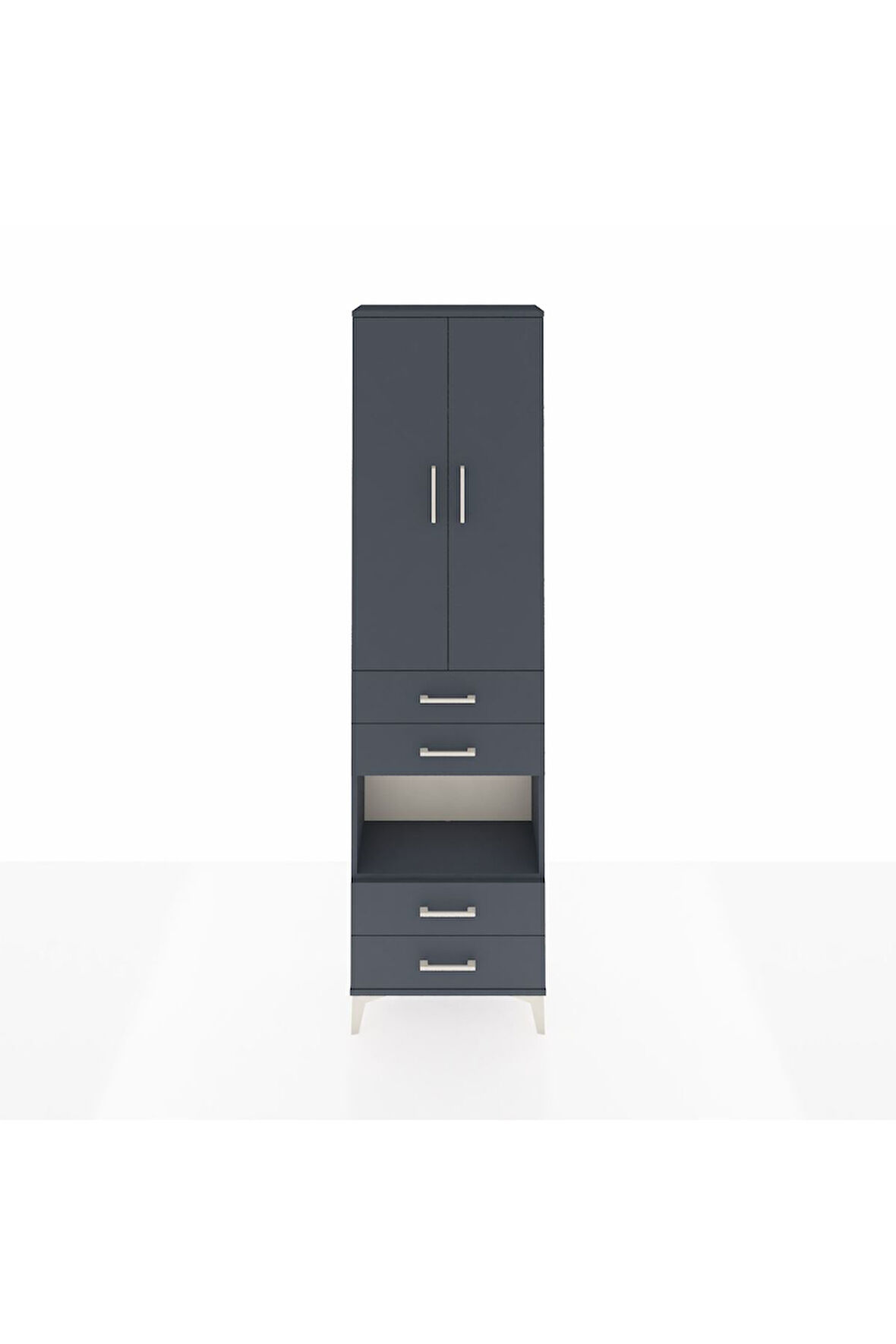 Arges Dolap 3 Raflı 4 Çekmeceli Tek Askılı 60x30x221 Antrasit-Antrasit