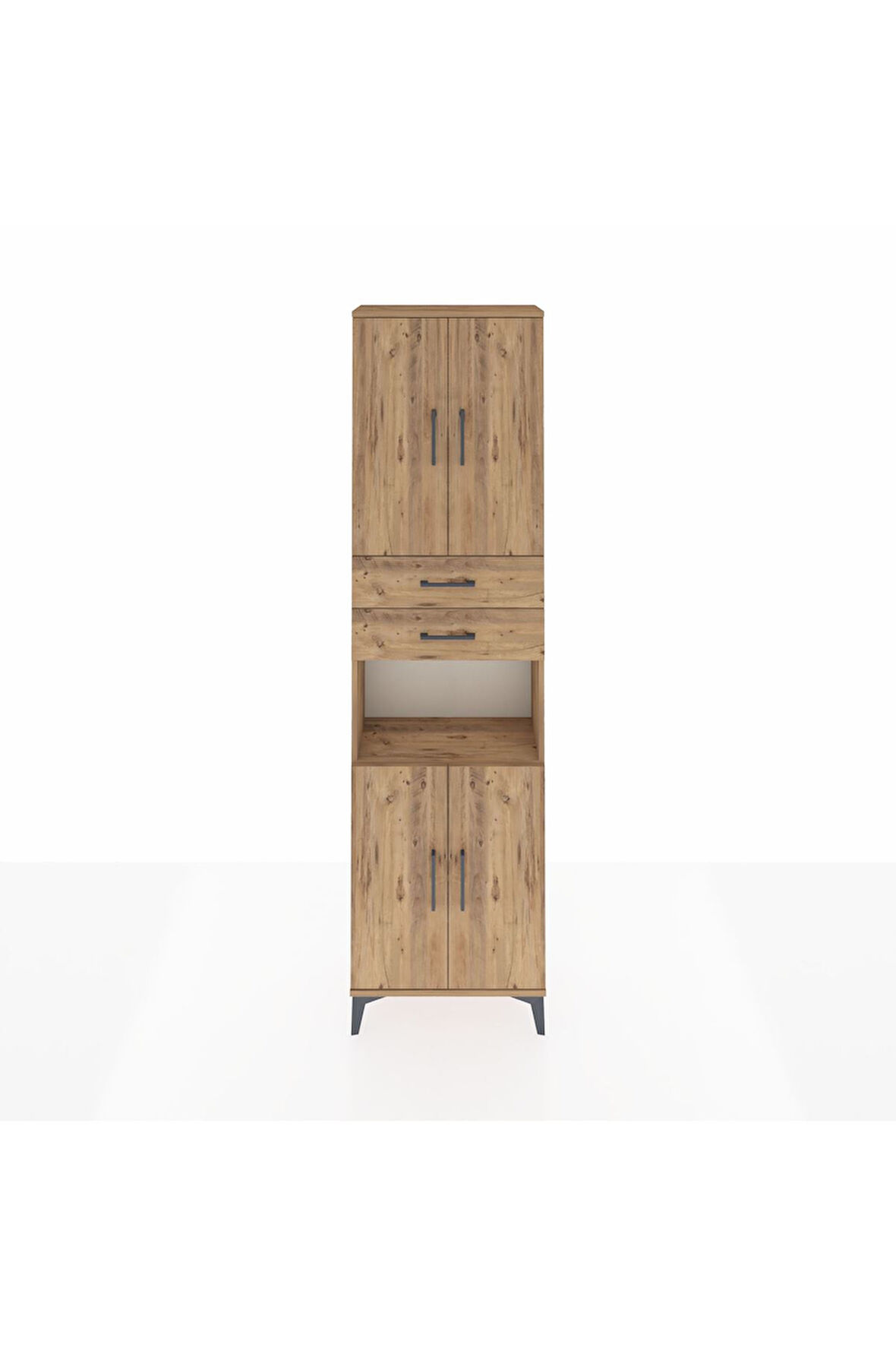 Arges Dolap 4 Raflı 2 Çekmeceli 4 Kapaklı 60x30x221 Çam-Çam