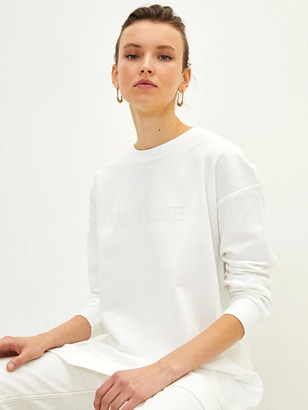 Bisiklet Yaka Yazı Baskılı Uzun Kollu Kadın Sweatshirt Tunik