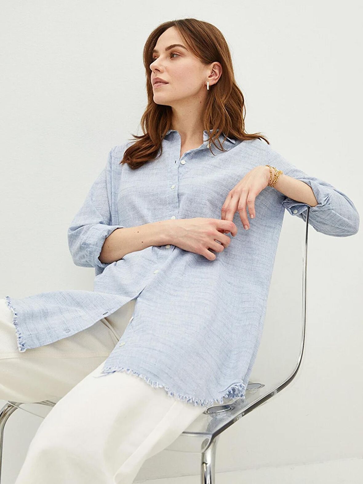 Düz Uzun Kollu Kadın Gömlek Tunik