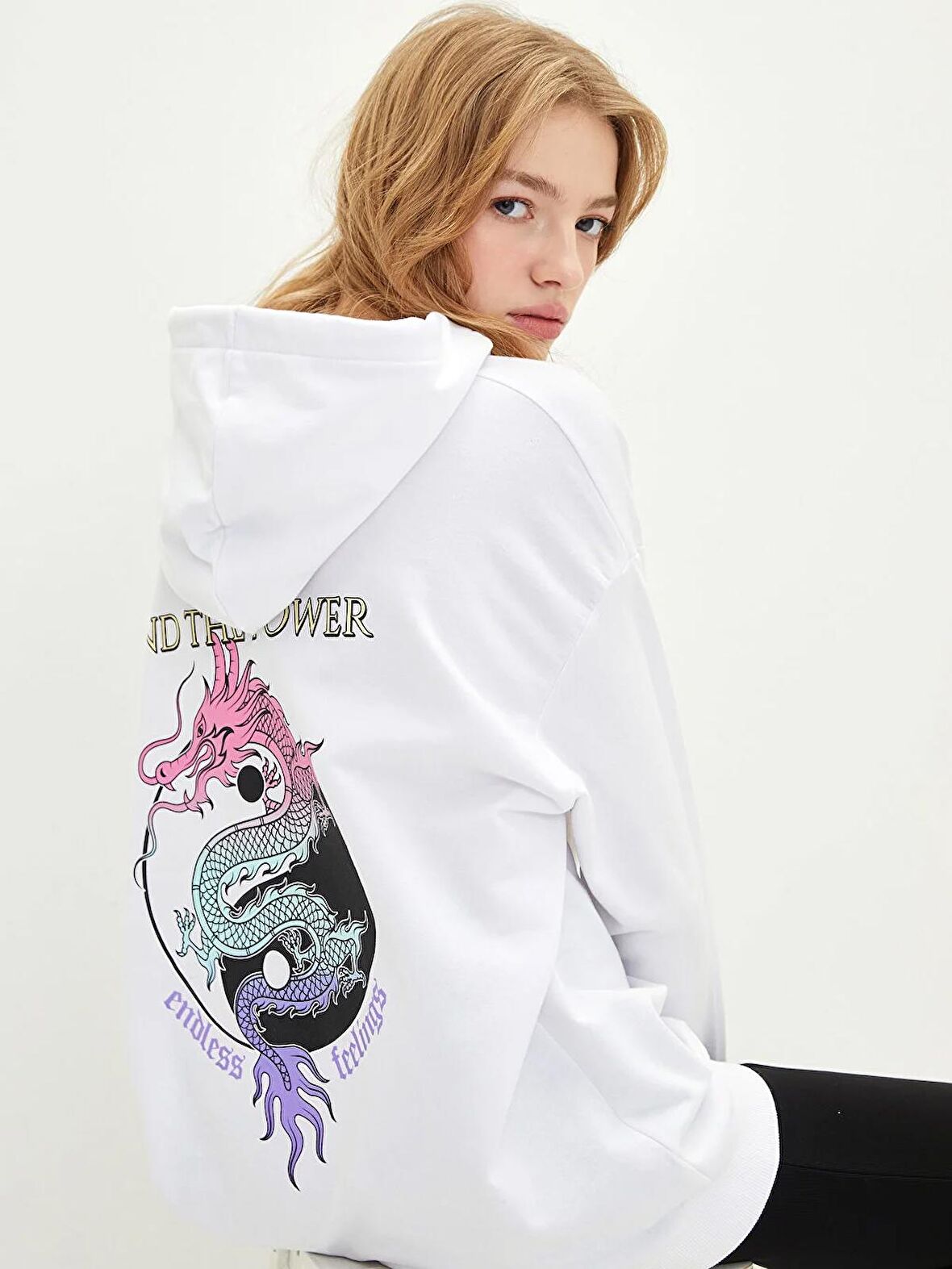 Baskılı Uzun Kollu Kadın Hoodie