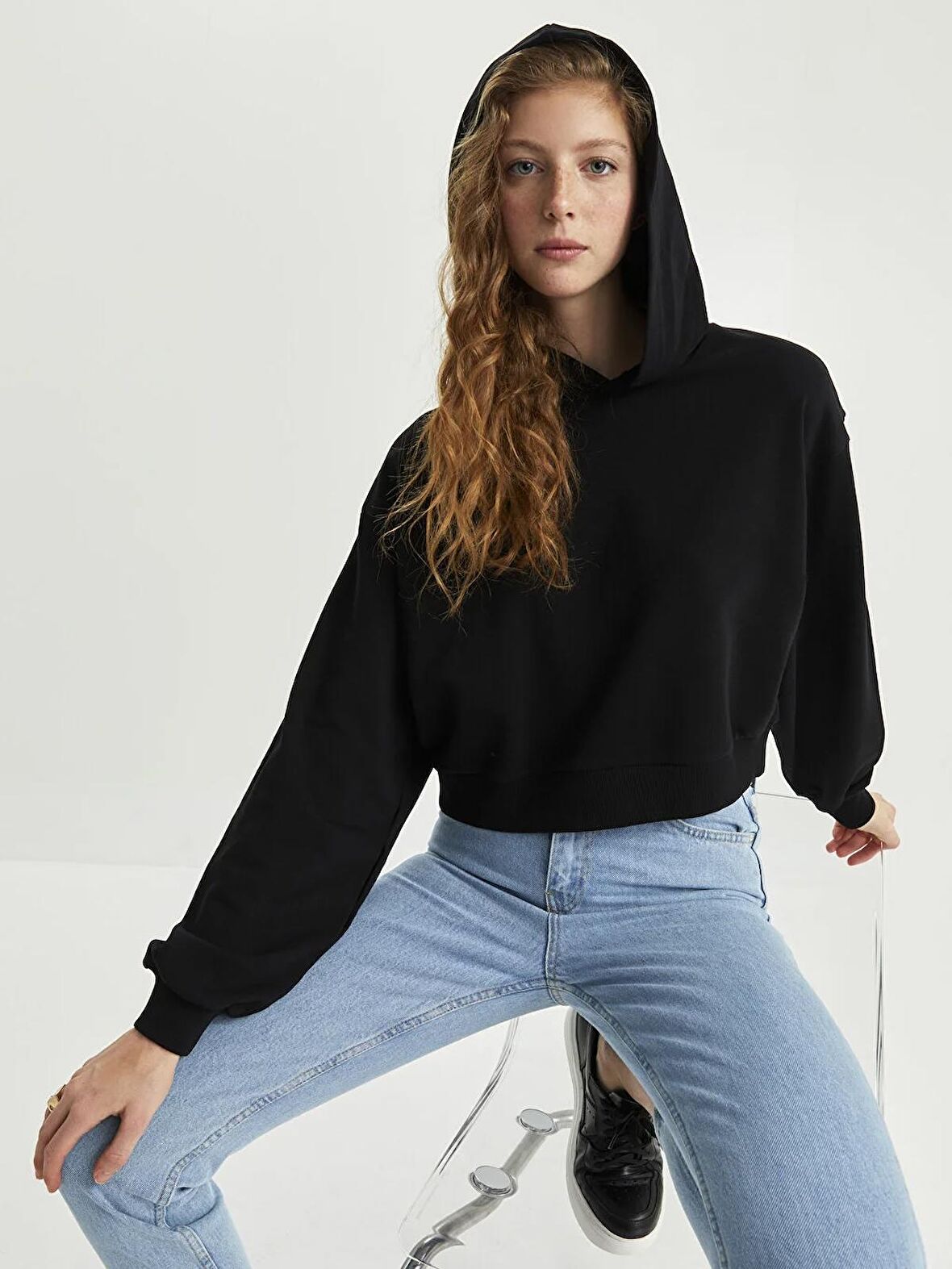 Düz Uzun Kollu Kadın Hoodie