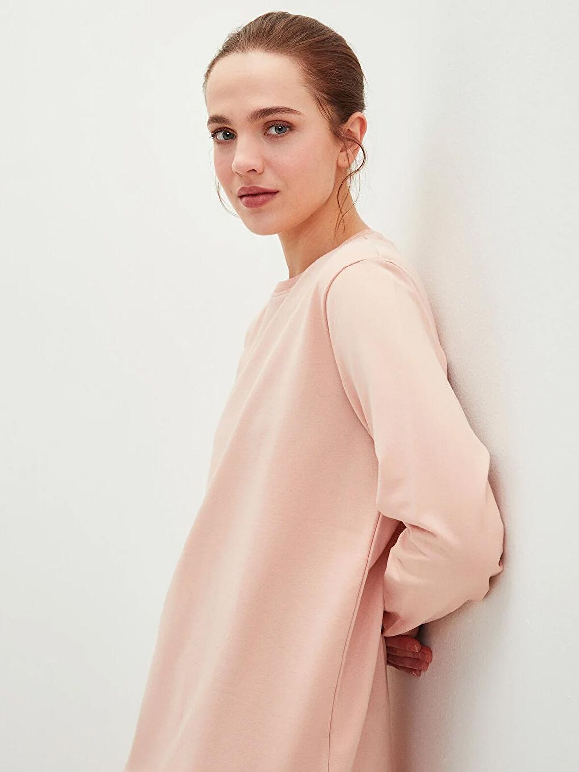 Bisiklet Yaka Düz Oversize Kadın Sweatshirt Tunik