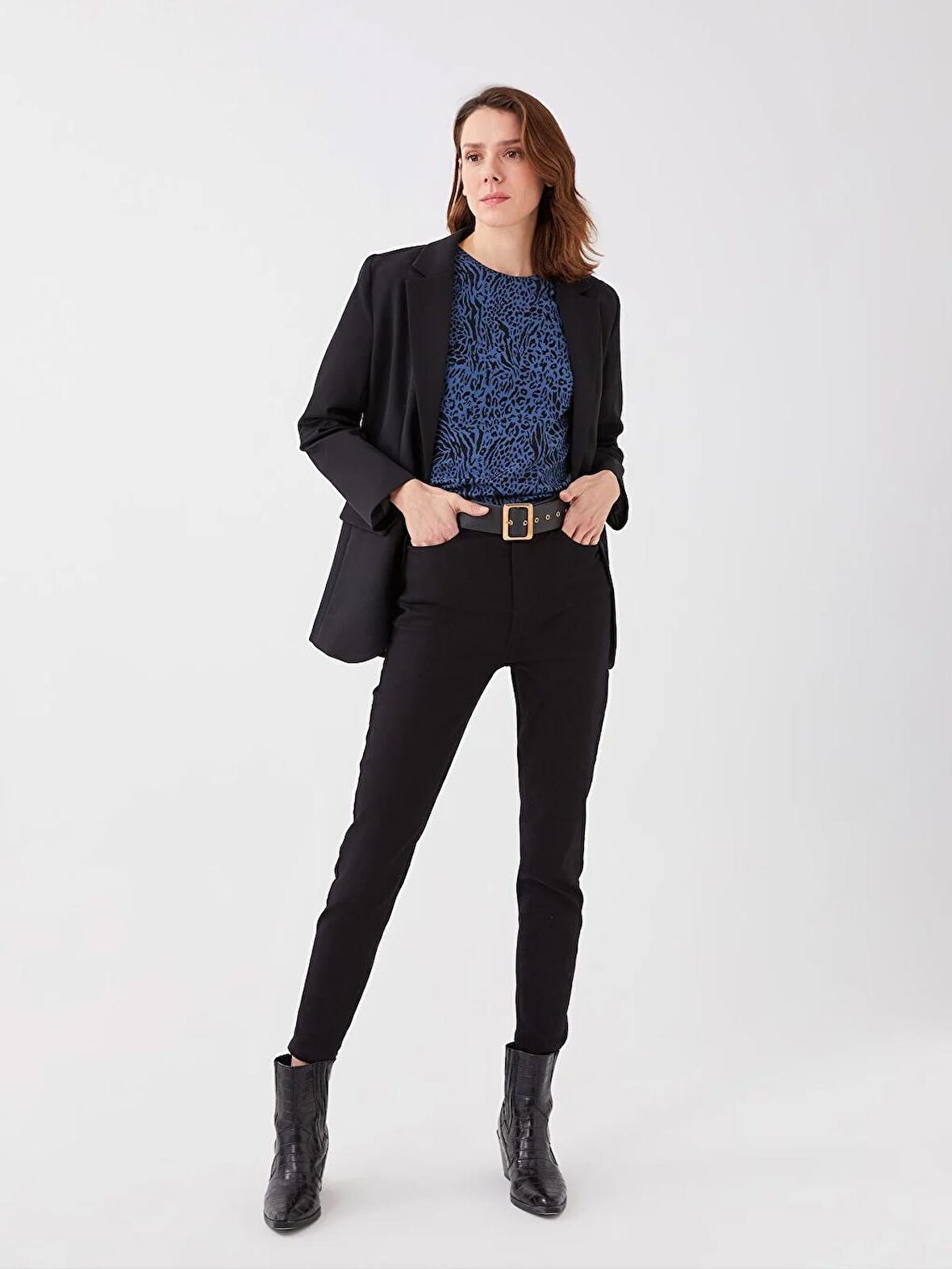 Slim Fit Cep Detaylı Gabardin Kadın Pantolon