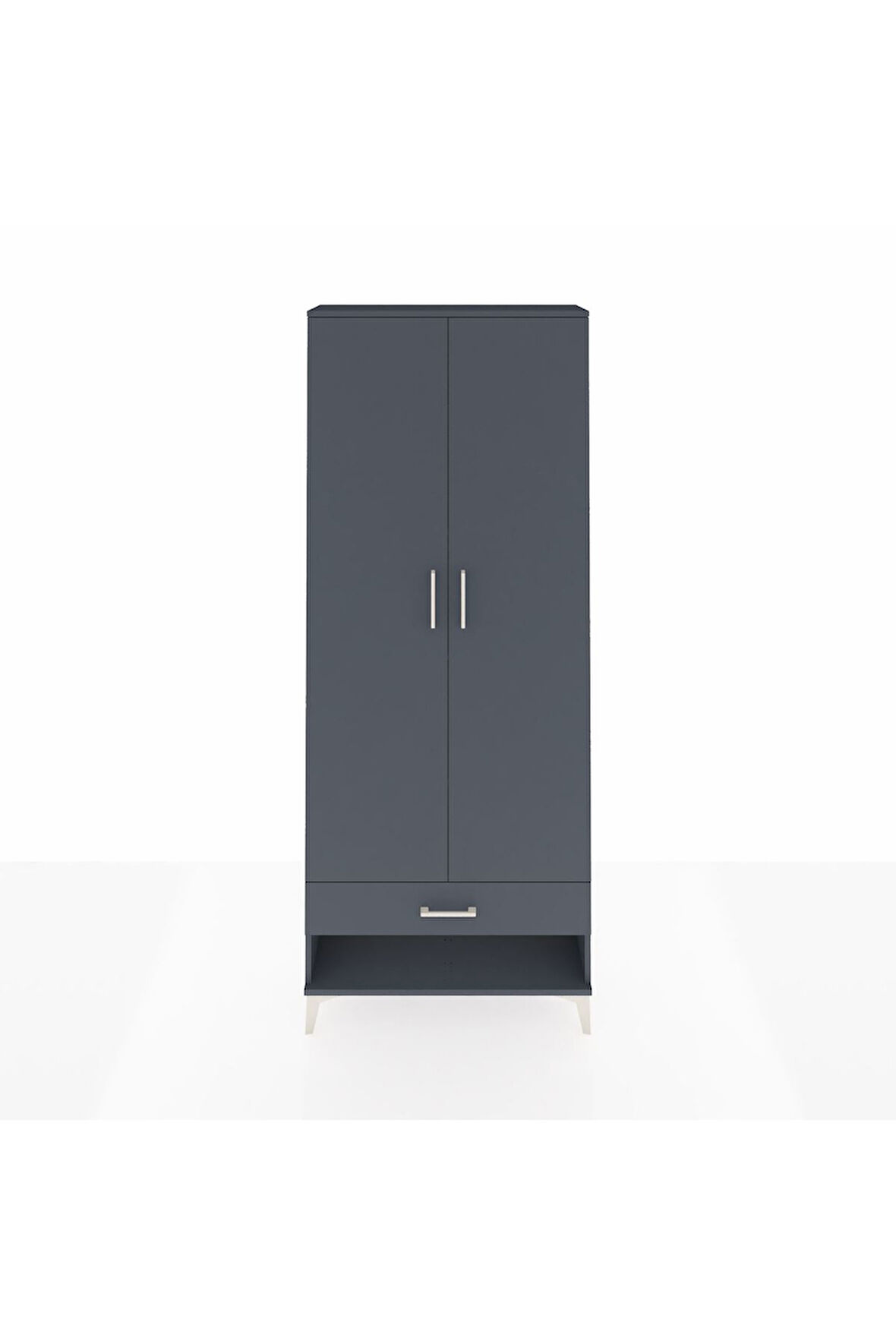 Arges Dolap 5 Raflı Tek Çekmeceli 2 Kapaklı 88x30x221 Antrasit-Antrasit