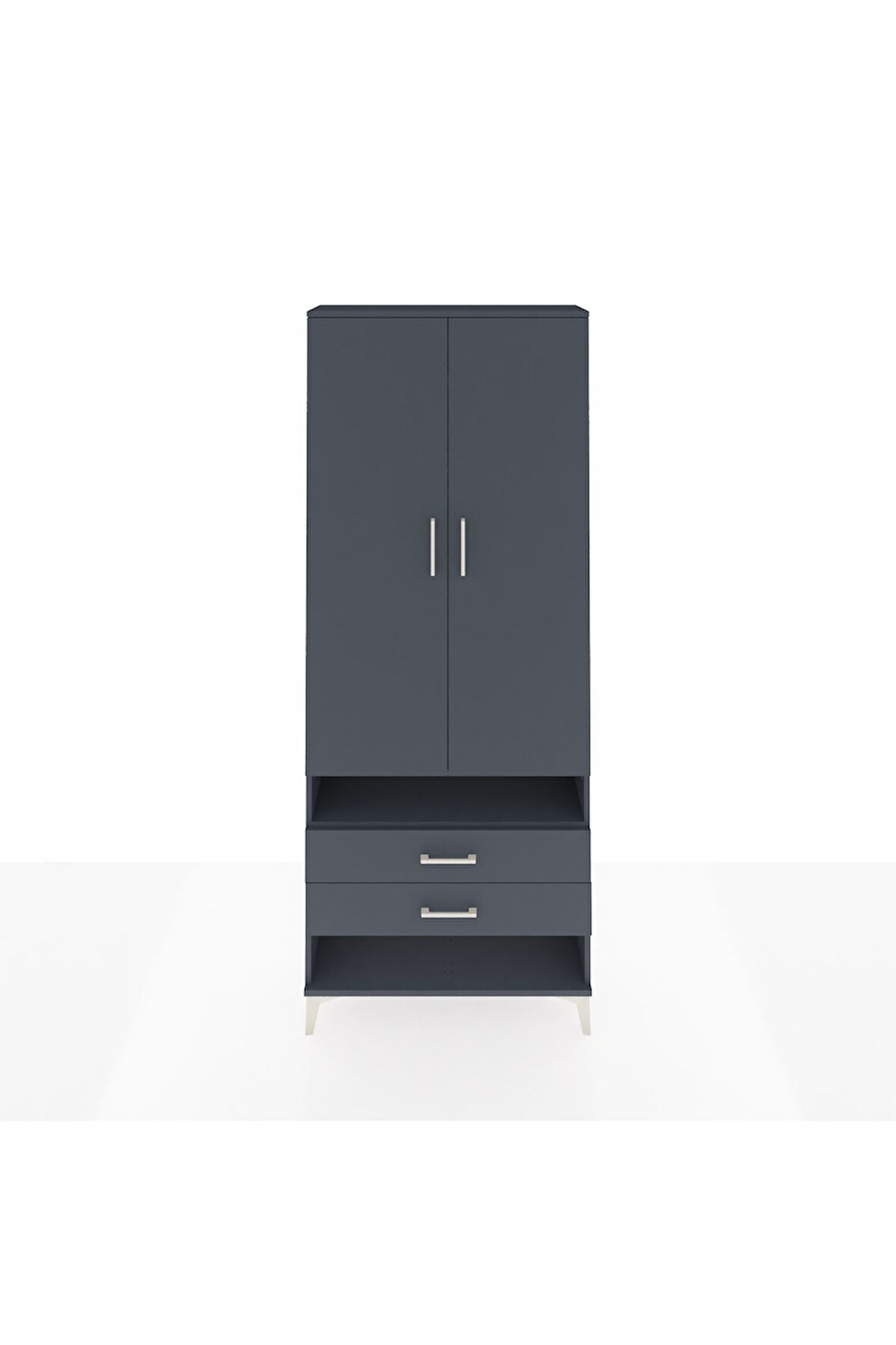 Arges Dolap 3 Raflı 2 Çekmeceli Tek Askılı 88x30x221 Antrasit-Antrasit