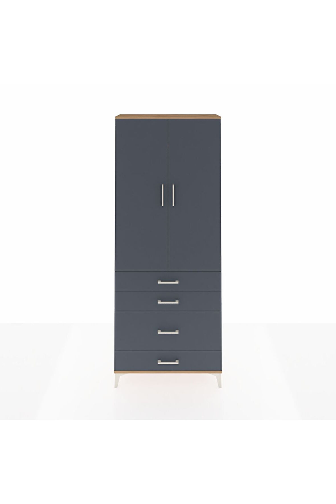 Arges Dolap 3 Raflı 4 Çekmeceli 2 Kapaklı 88x30x221 Çam-Antrasit