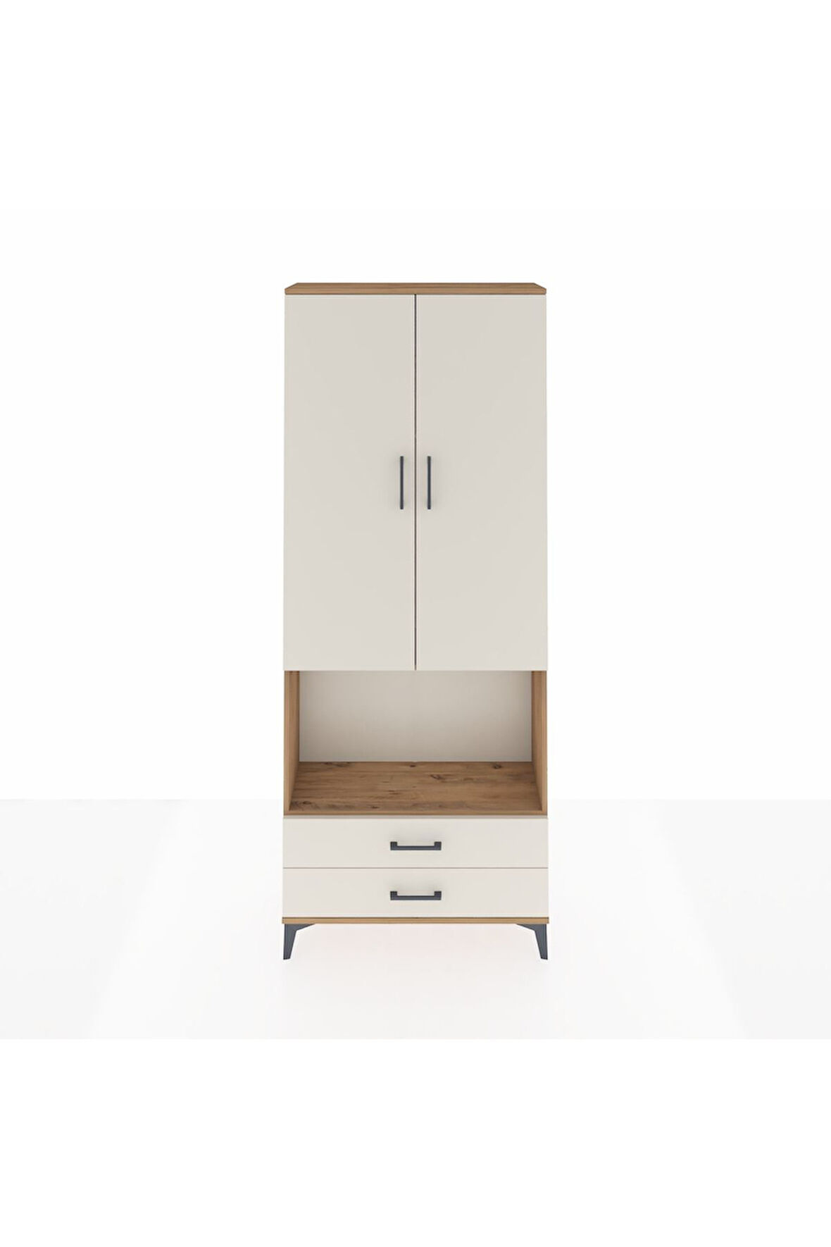 Arges Dolap 3 Raflı 2 Çekmeceli Tek Askılı 88x30x221 Çam-Aytaşı