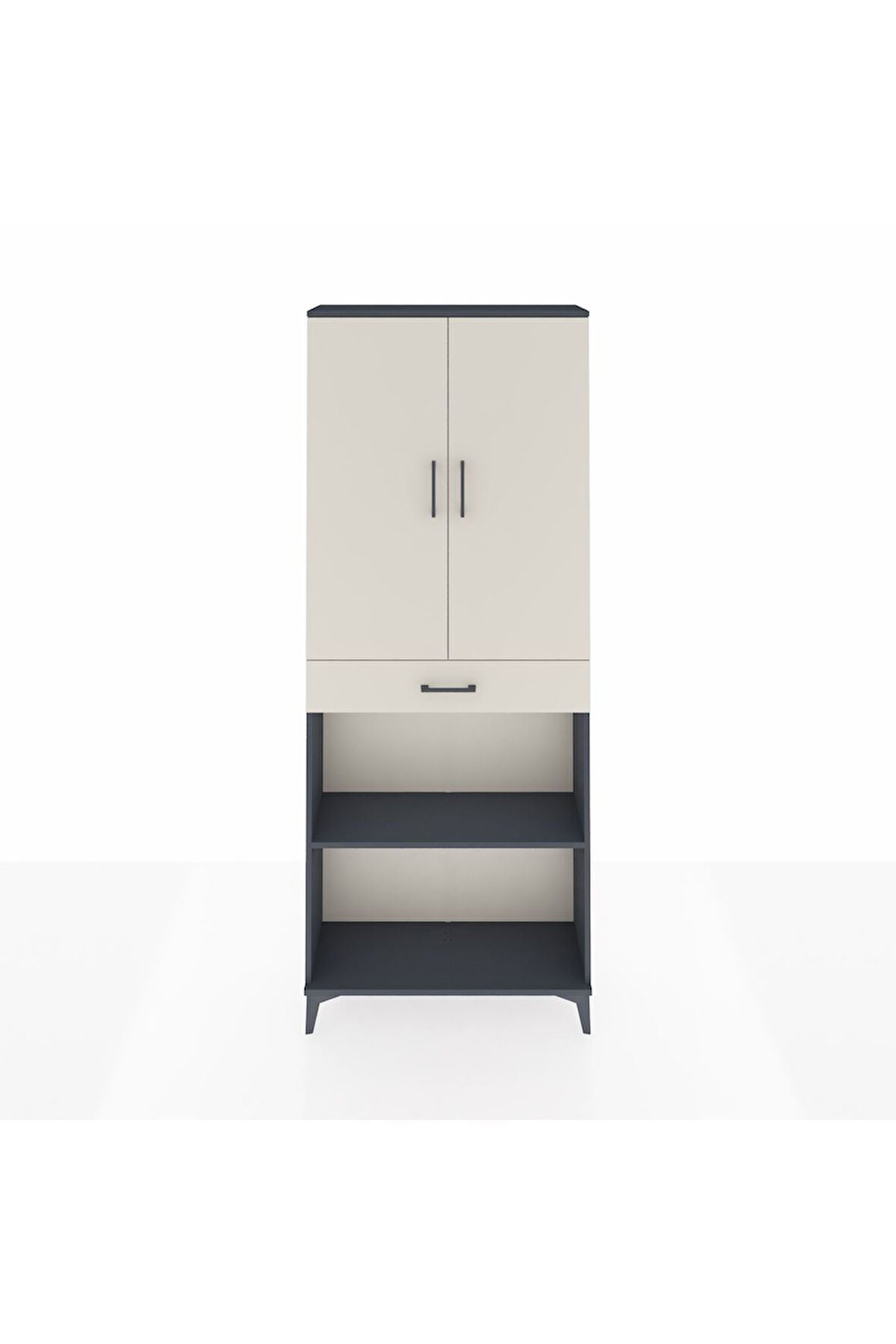 Arges Dolap 4 Raflı Tek Çekmeceli 2 Kapaklı 88x30x221 Antrasit-Aytaşı