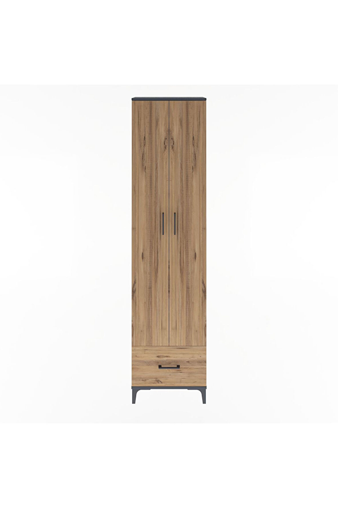 Arges Dolap 5 Raflı Tek Çekmeceli 2 Kapaklı 60x30x243 Antrasit-Çam